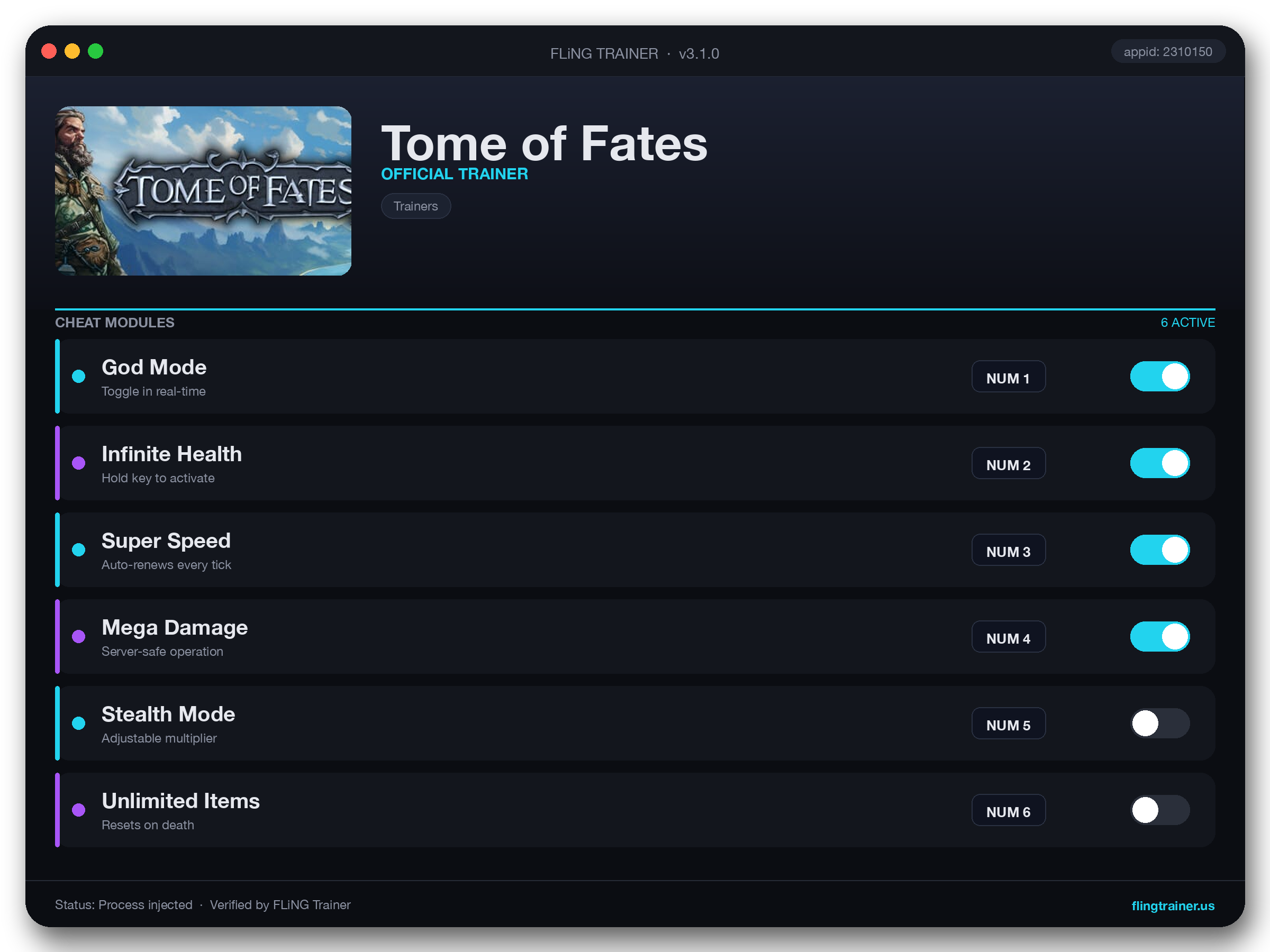 Tome of Fates Trainer interface