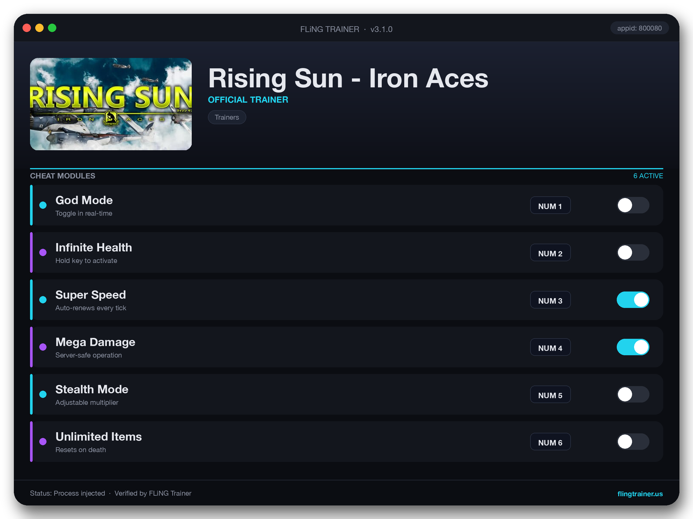Rising Sun - Iron Aces Trainer interface