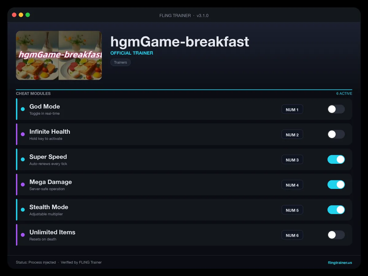 hgmGame-breakfast Trainer interface