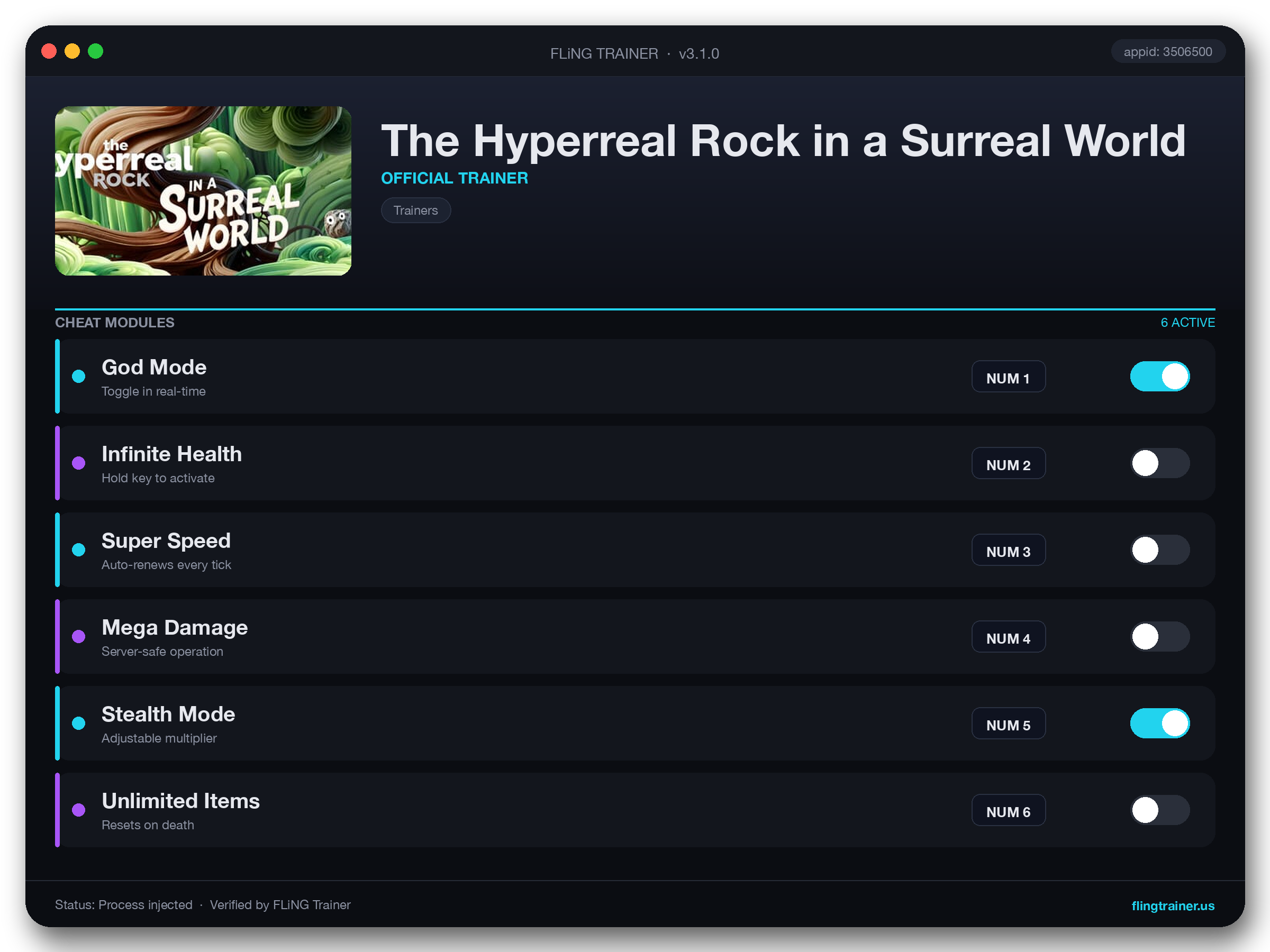 The Hyperreal Rock in a Surreal World Trainer interface