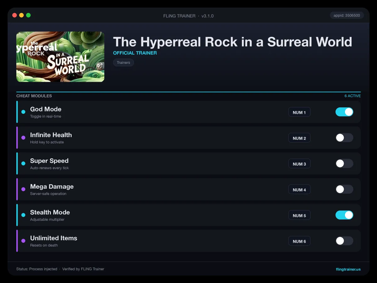 The Hyperreal Rock in a Surreal World Trainer interface