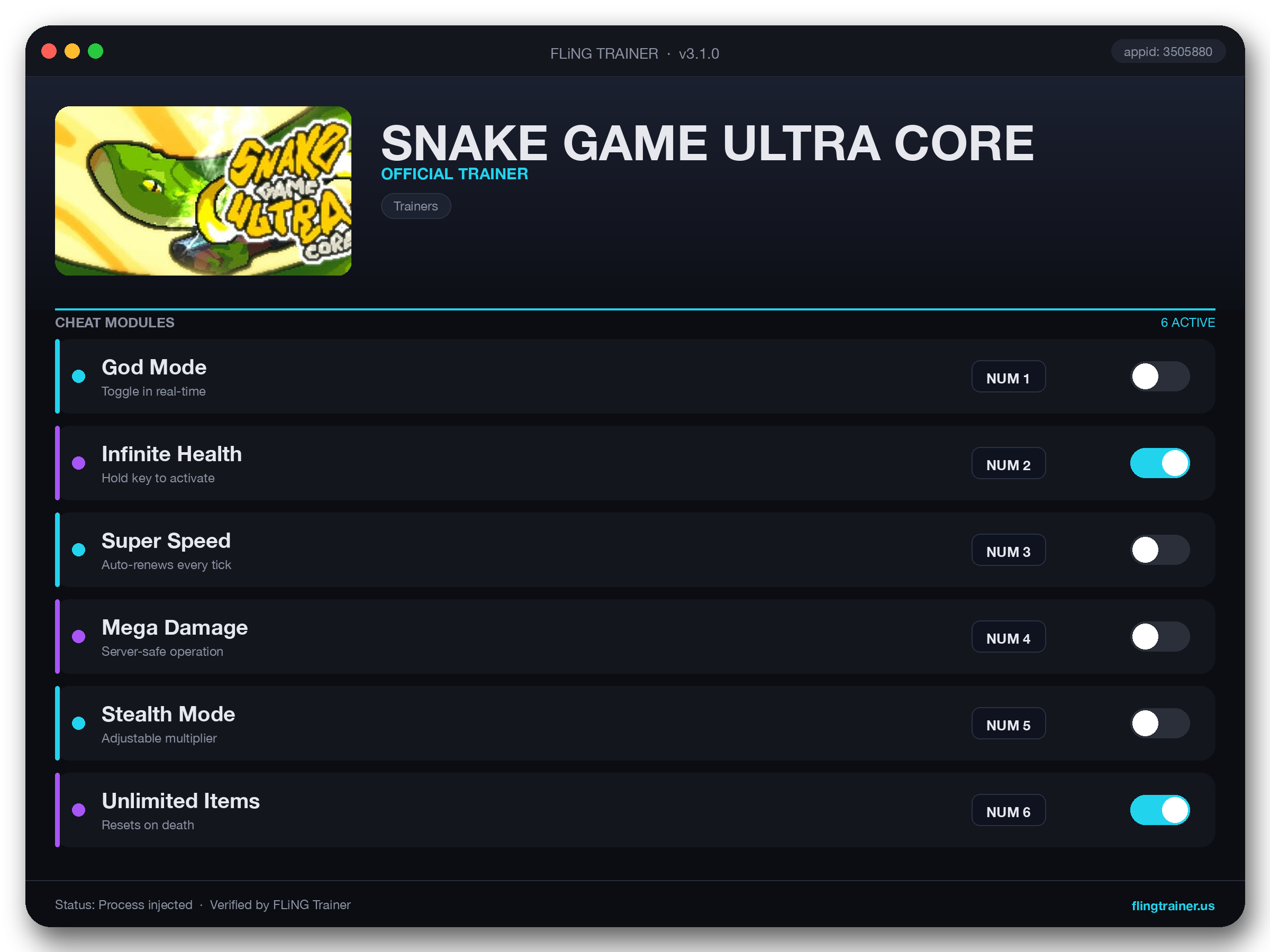 SNAKE GAME ULTRA CORE Trainer interface