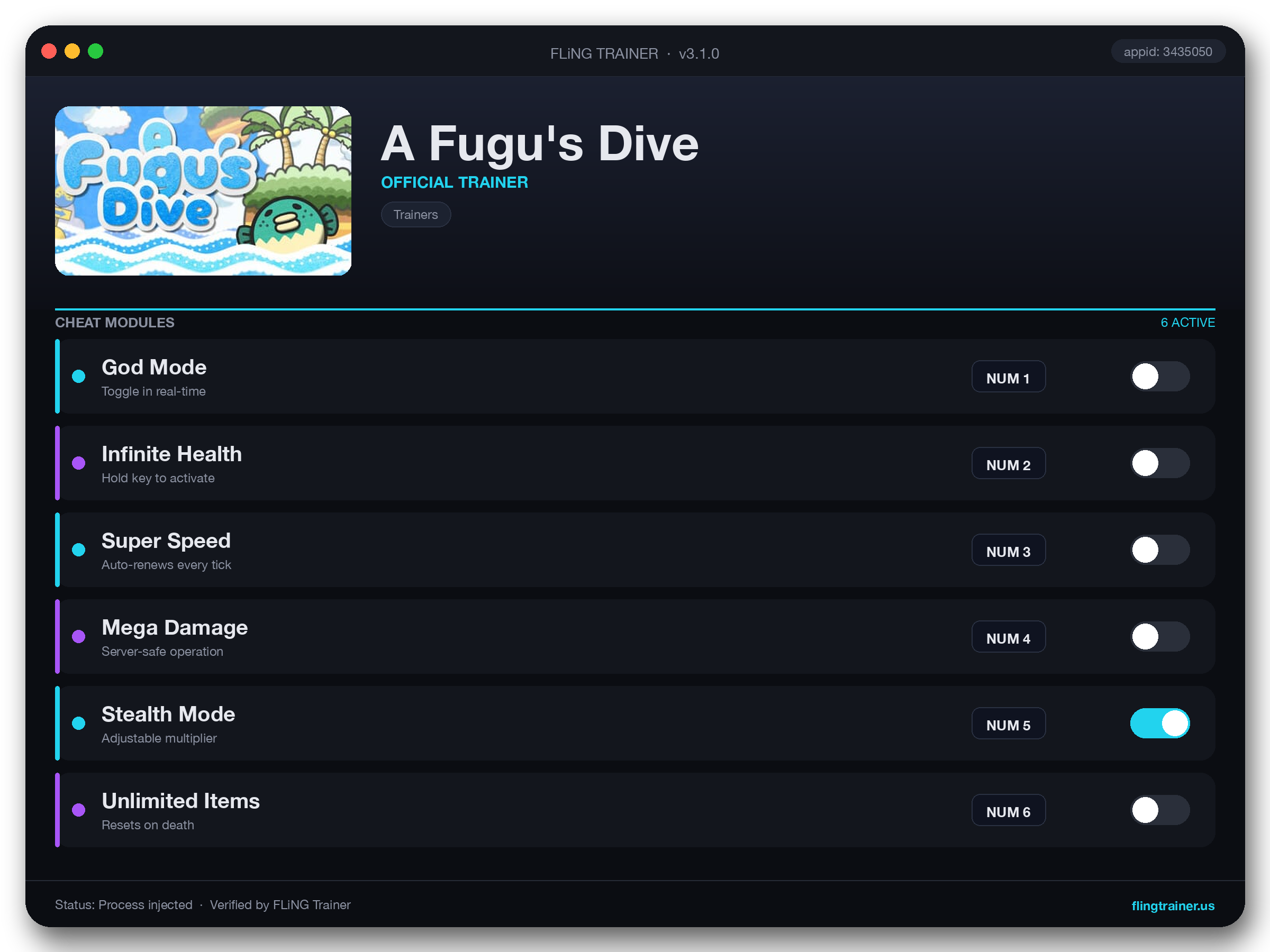 A Fugu's Dive Trainer interface