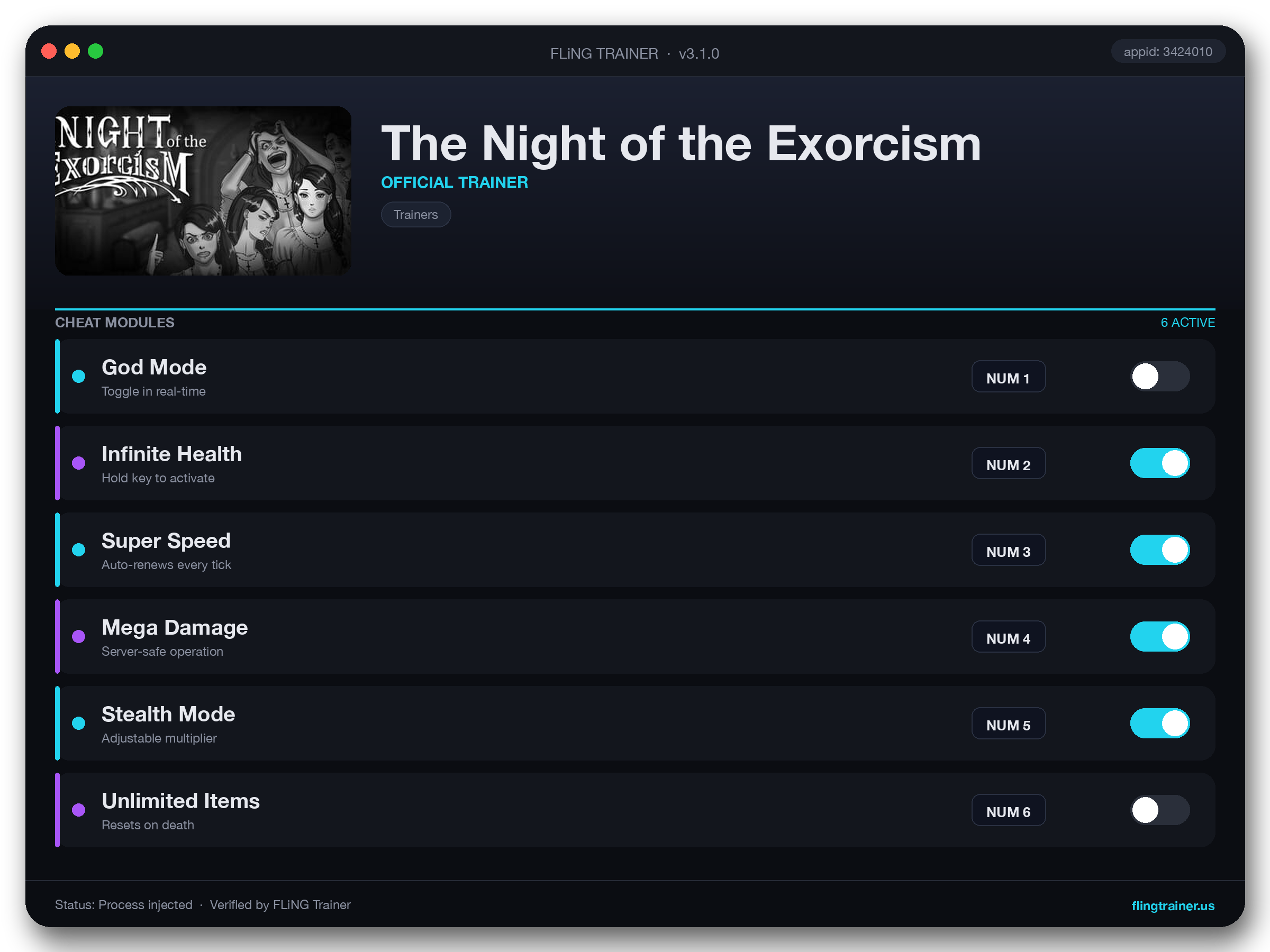 The Night of the Exorcism Trainer interface
