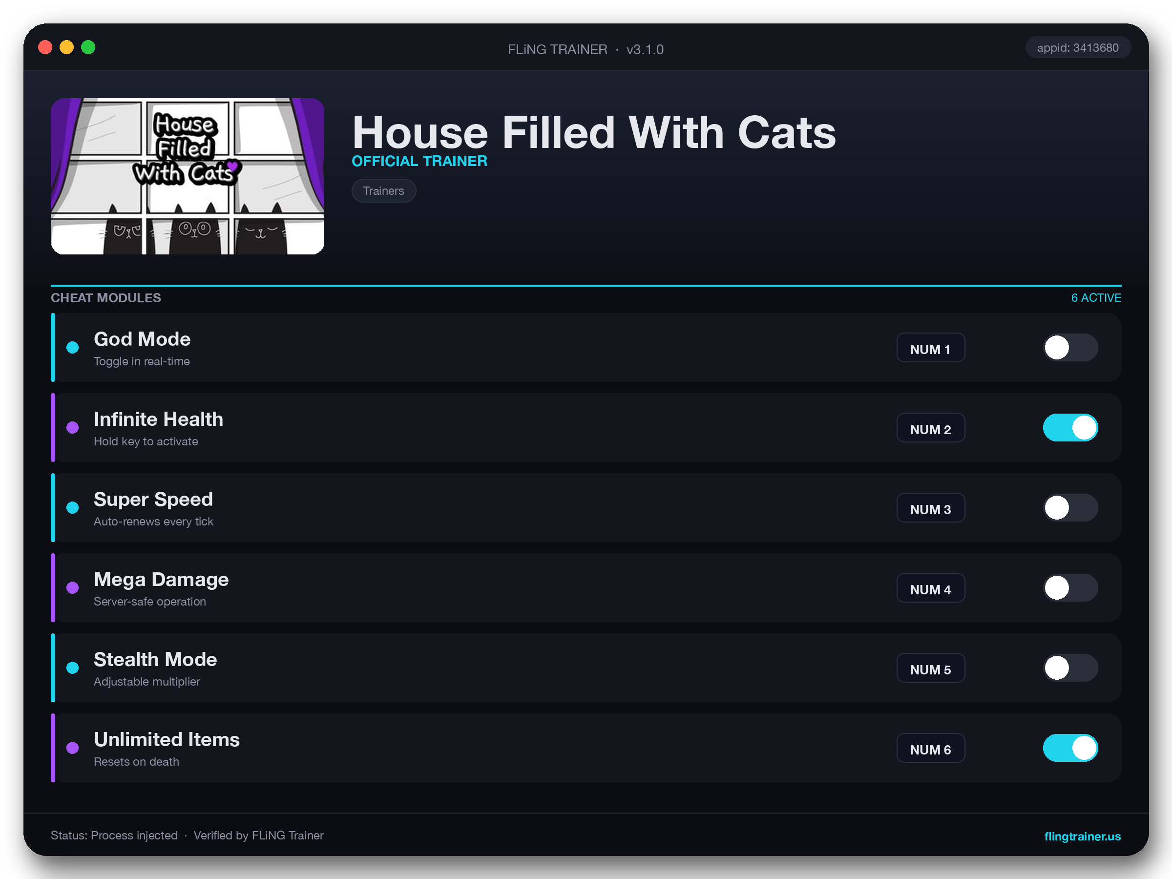House Filled With Cats Trainer interface