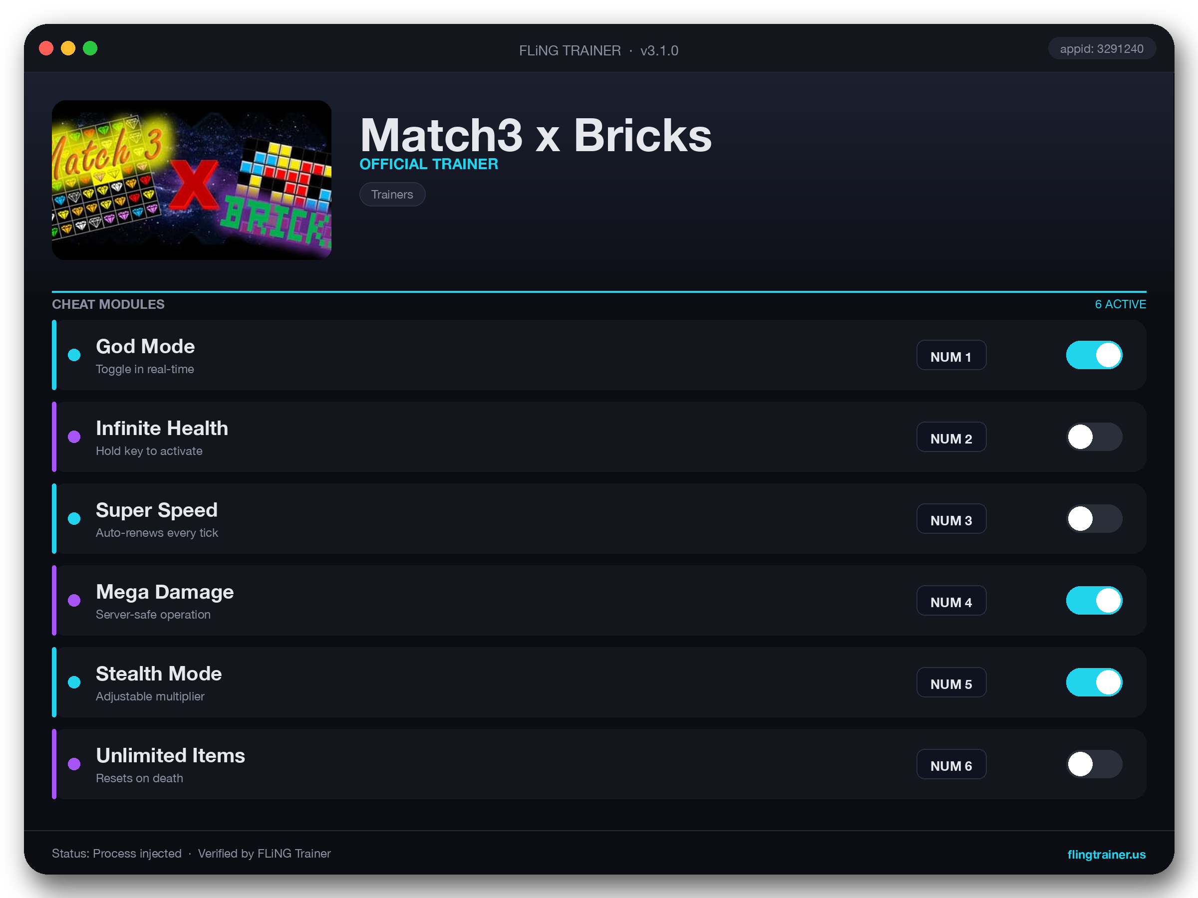 Match3 x Bricks Trainer interface