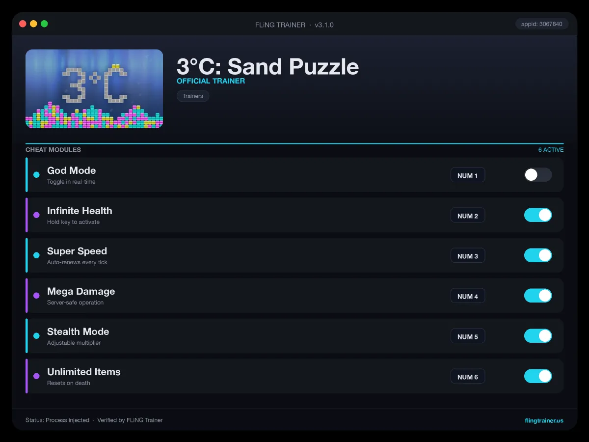 3°C: Sand Puzzle Trainer interface
