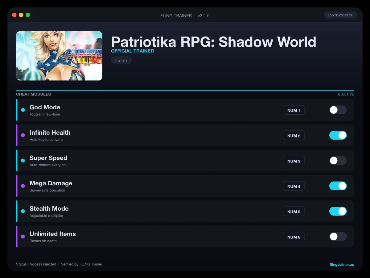 Patriotika RPG: Shadow World Trainer interface