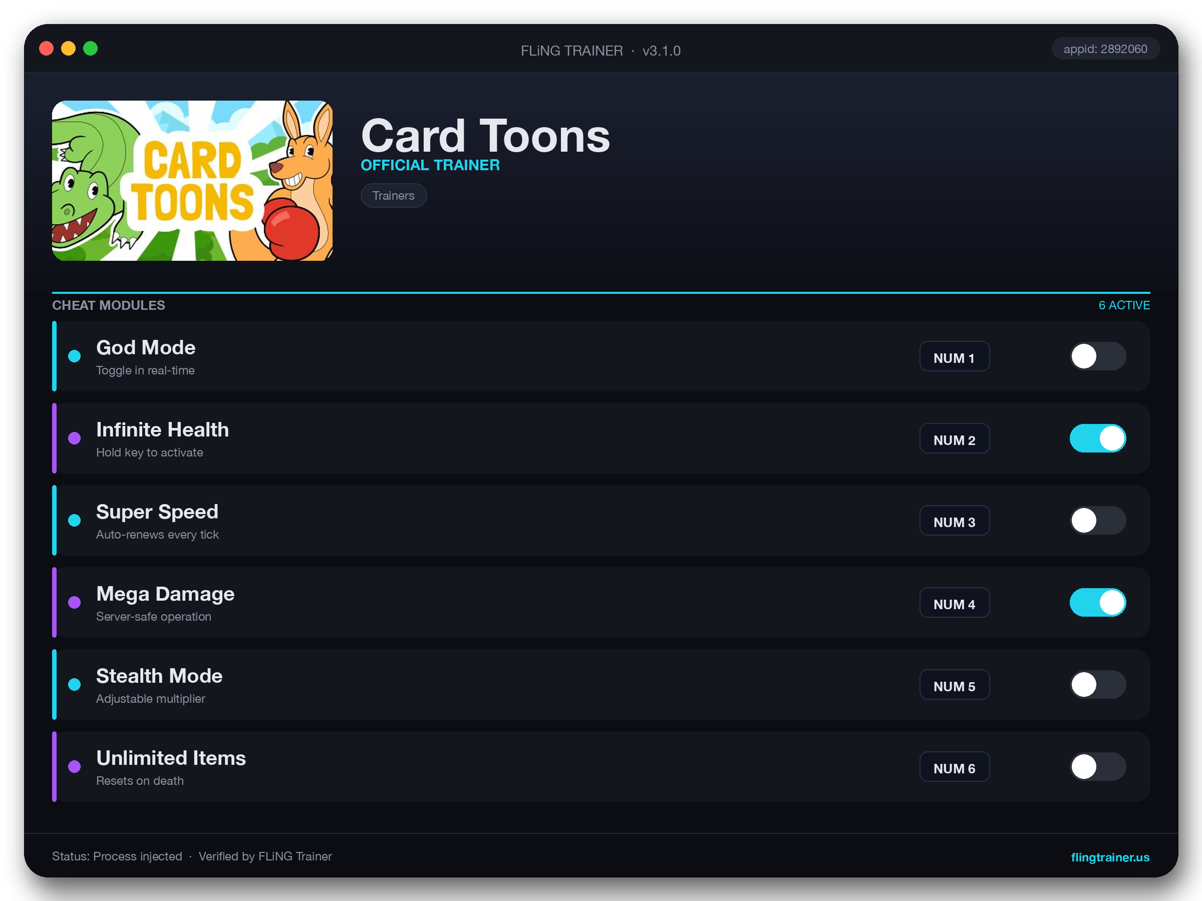 Card Toons Trainer interface