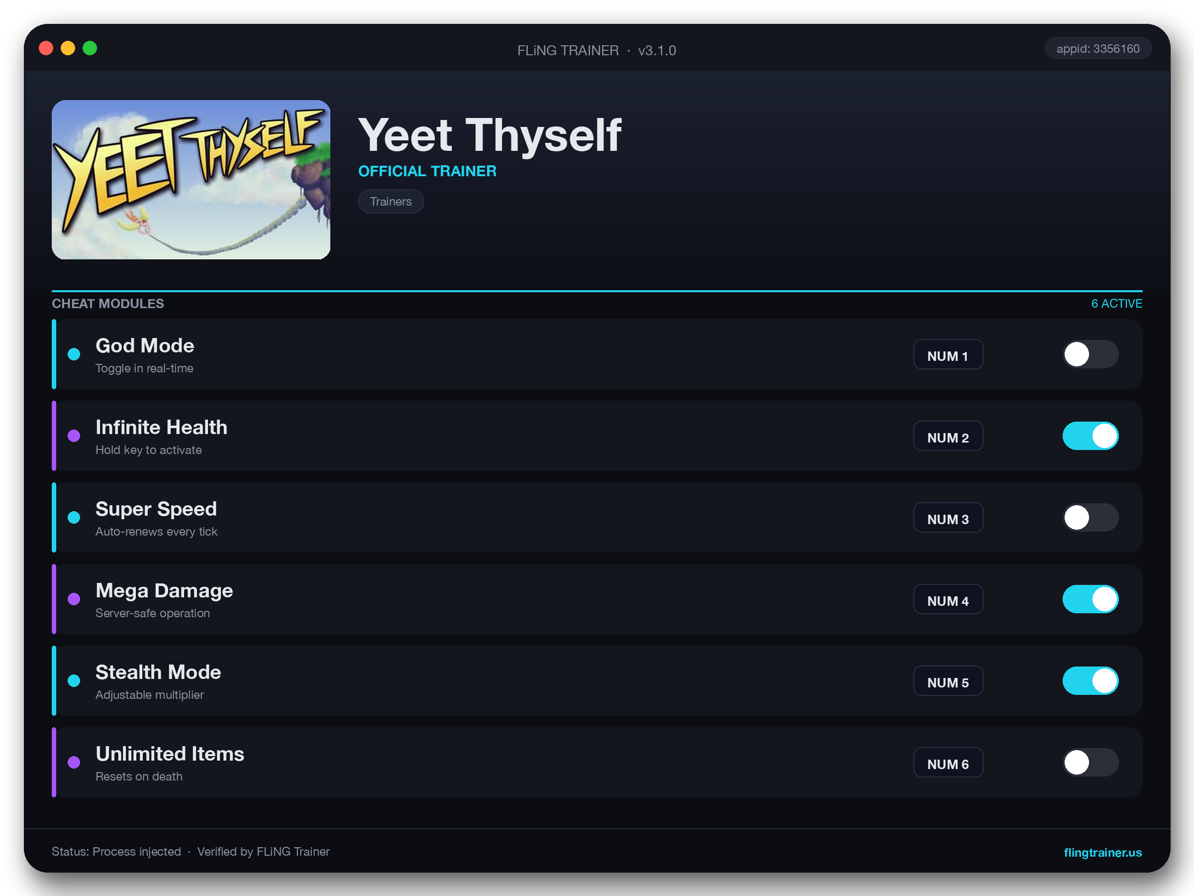 Yeet Thyself Trainer interface