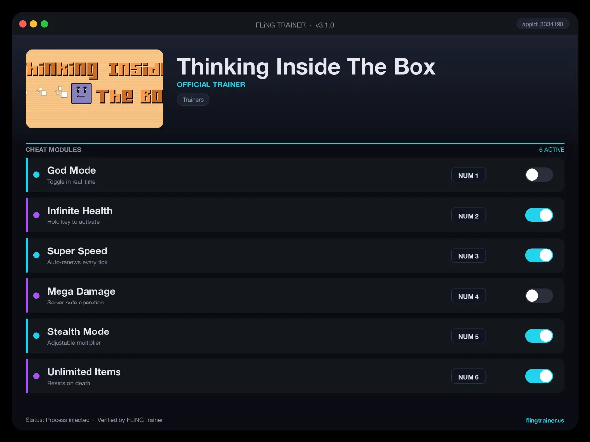 Thinking Inside The Box Trainer interface