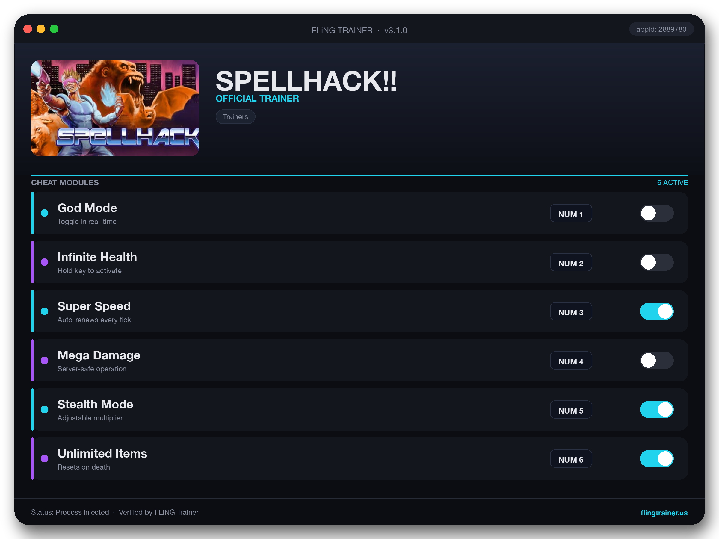 SPELLHACK!! Trainer interface
