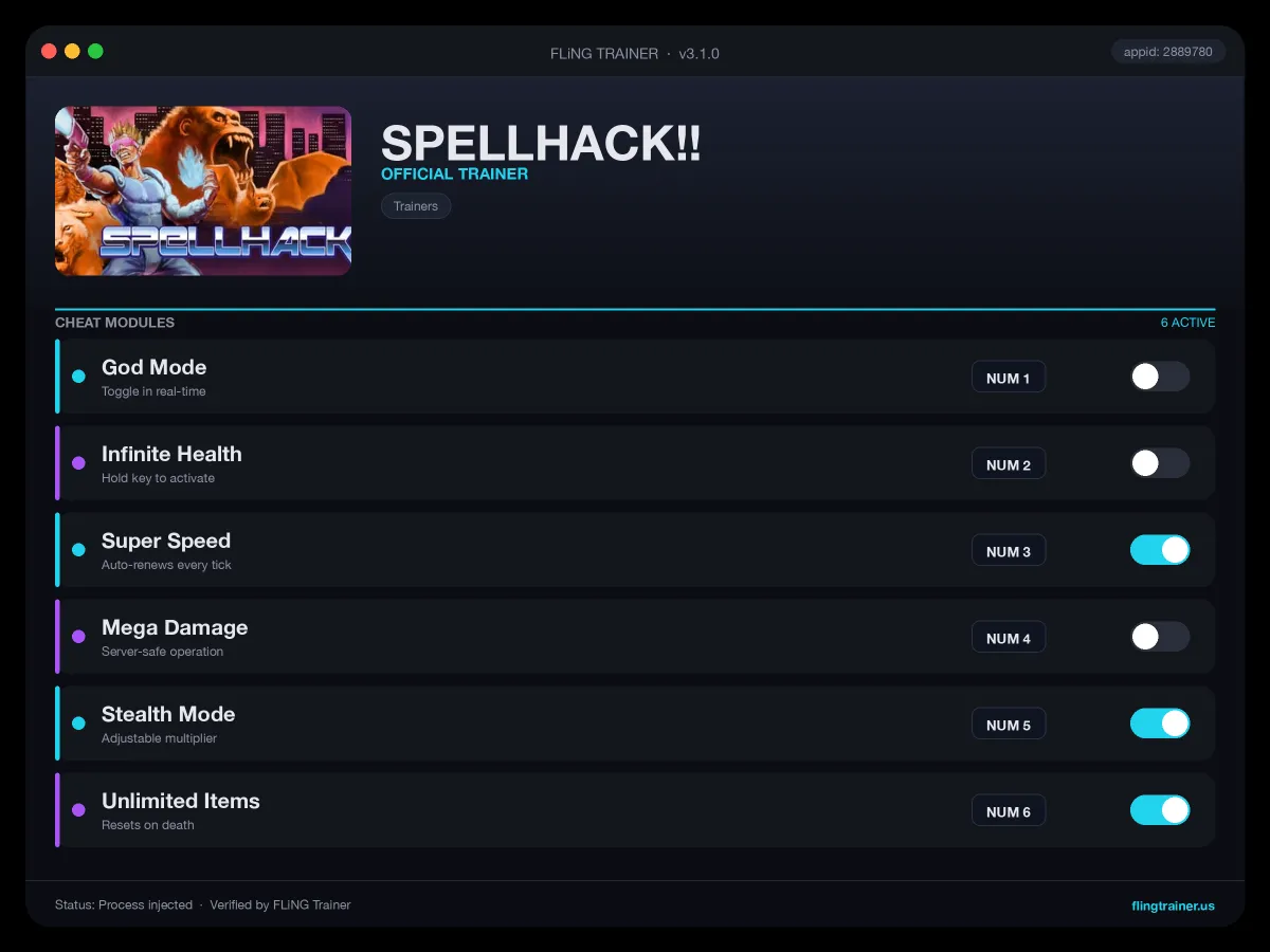 SPELLHACK!! Trainer interface