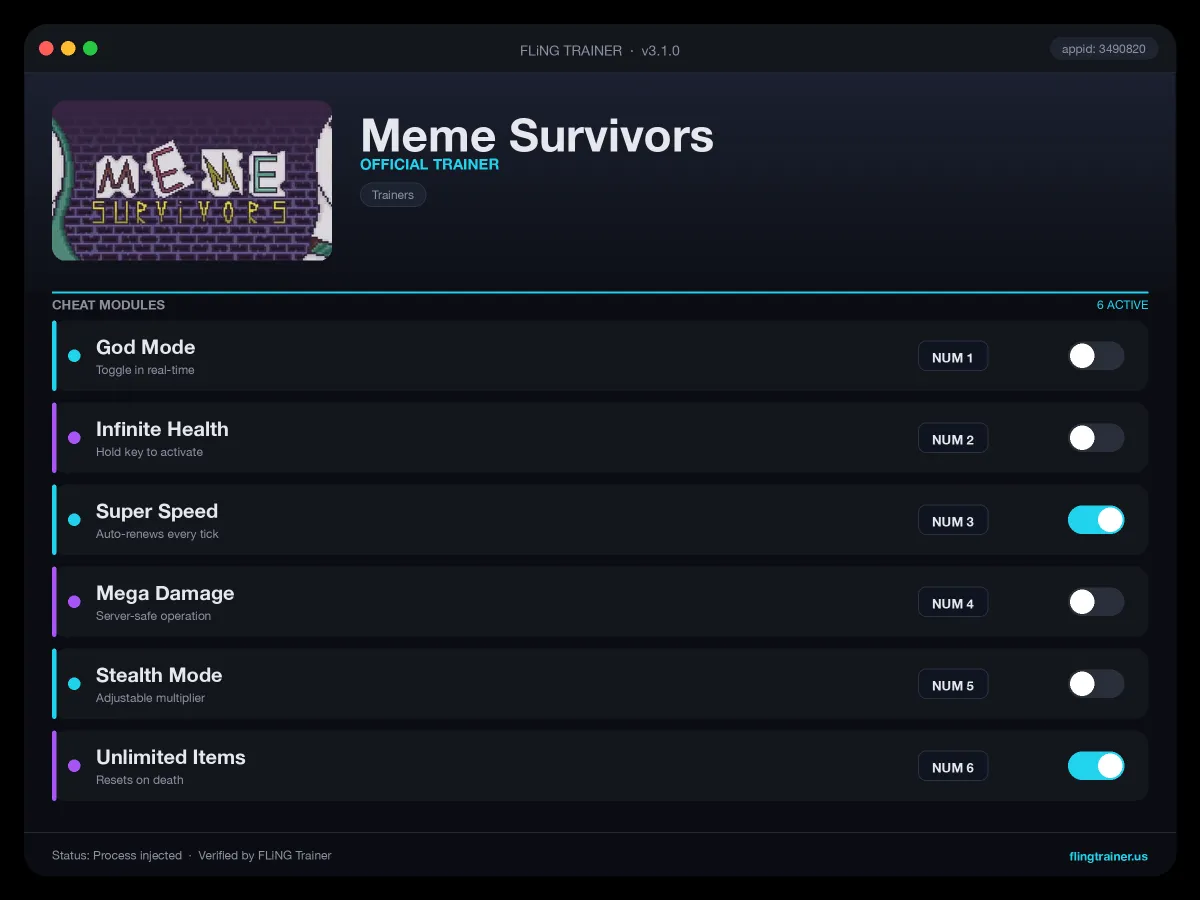 Meme Survivors Trainer interface