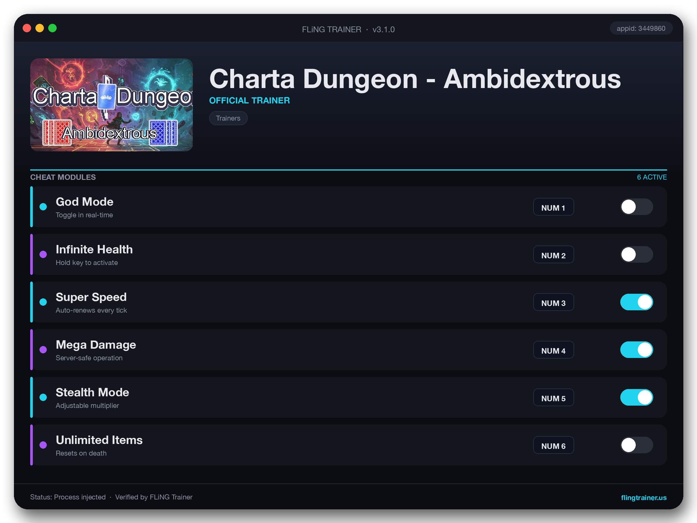 Charta Dungeon - Ambidextrous Trainer interface