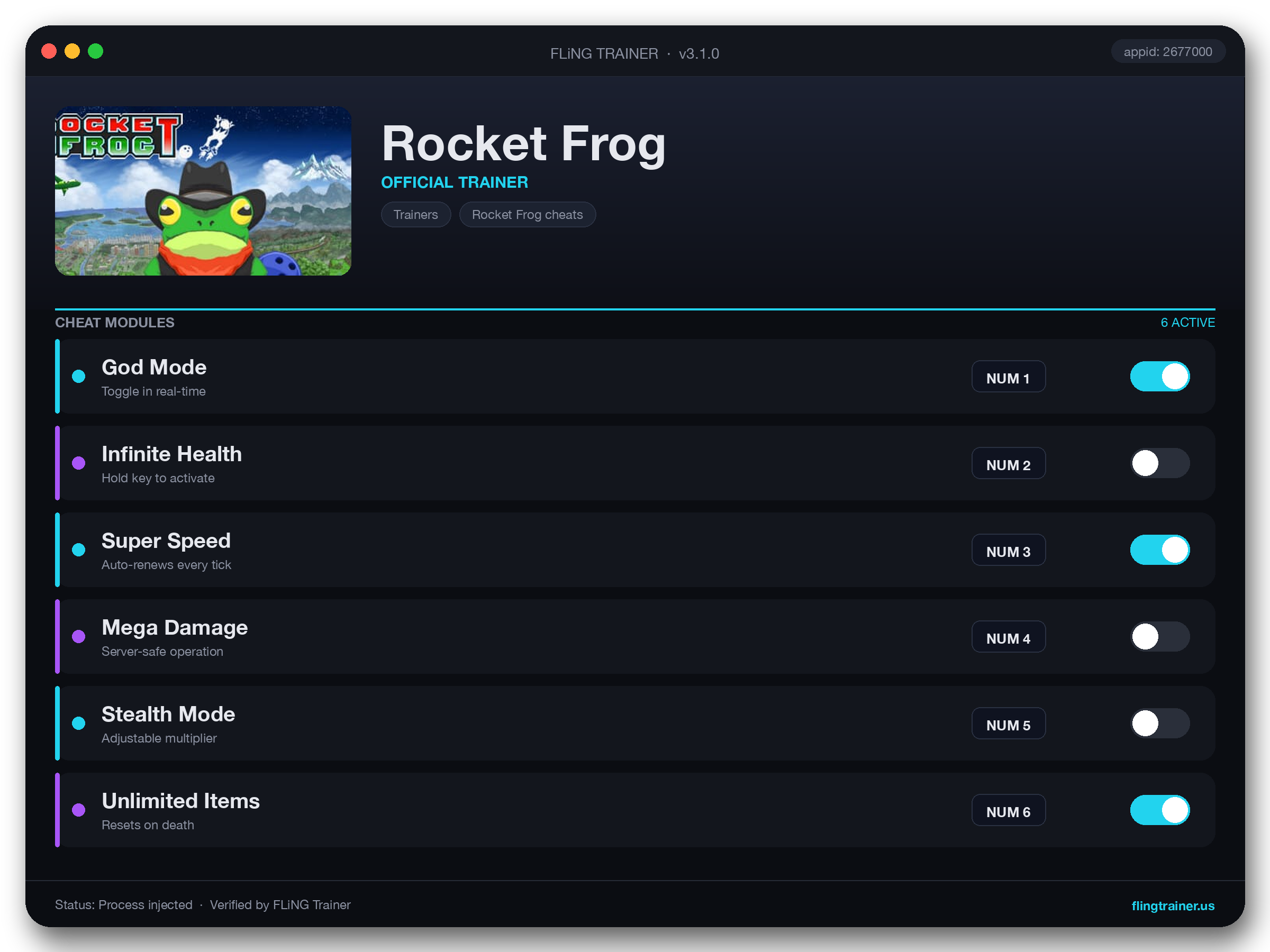 Rocket Frog Trainer interface