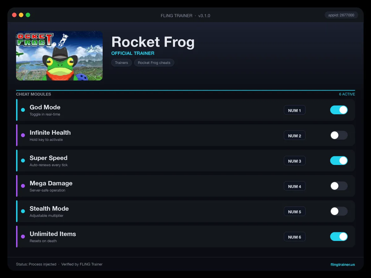 Rocket Frog Trainer interface