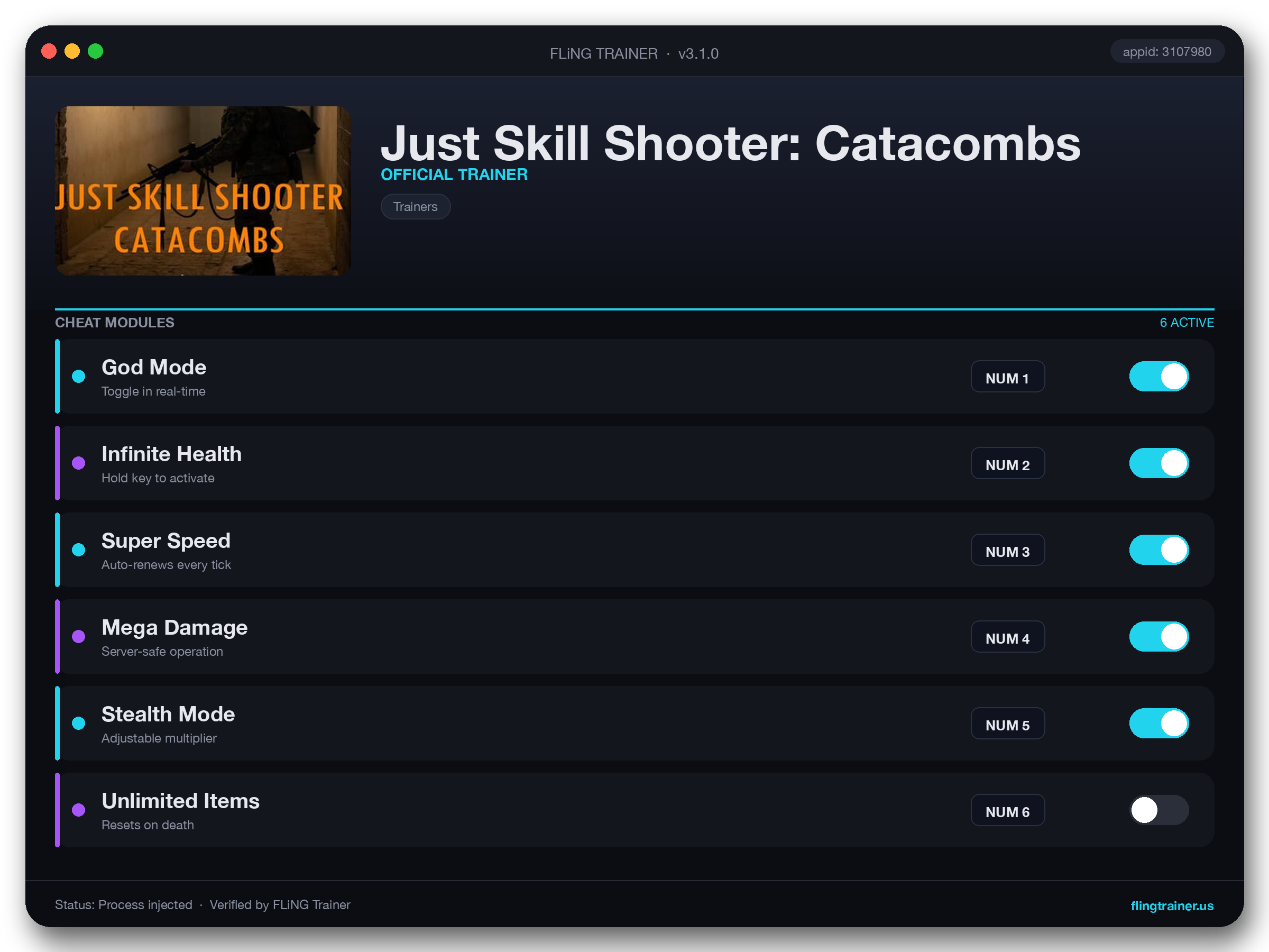 Just Skill Shooter: Catacombs Trainer interface