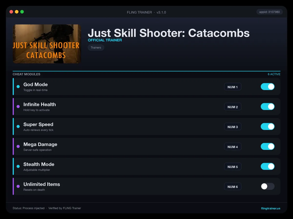 Just Skill Shooter: Catacombs Trainer interface