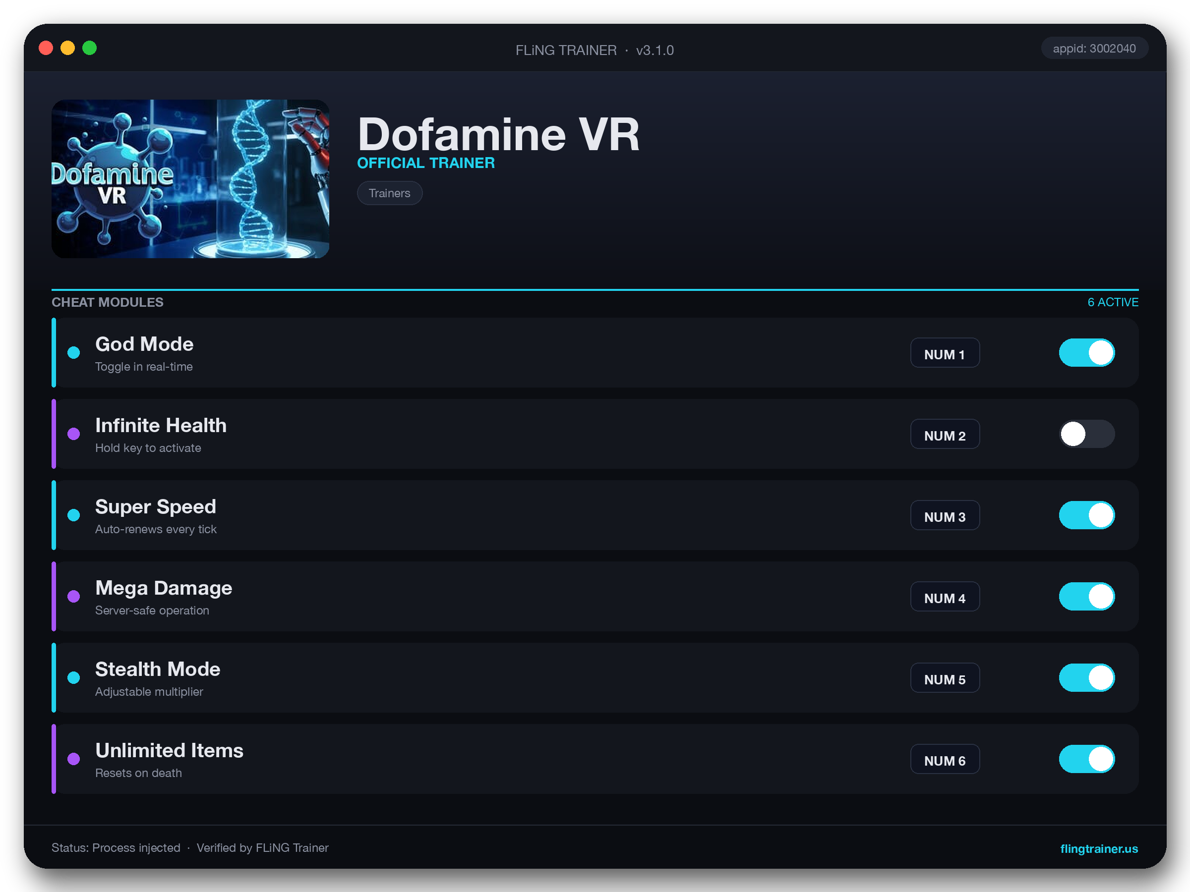 Dofamine VR Trainer interface