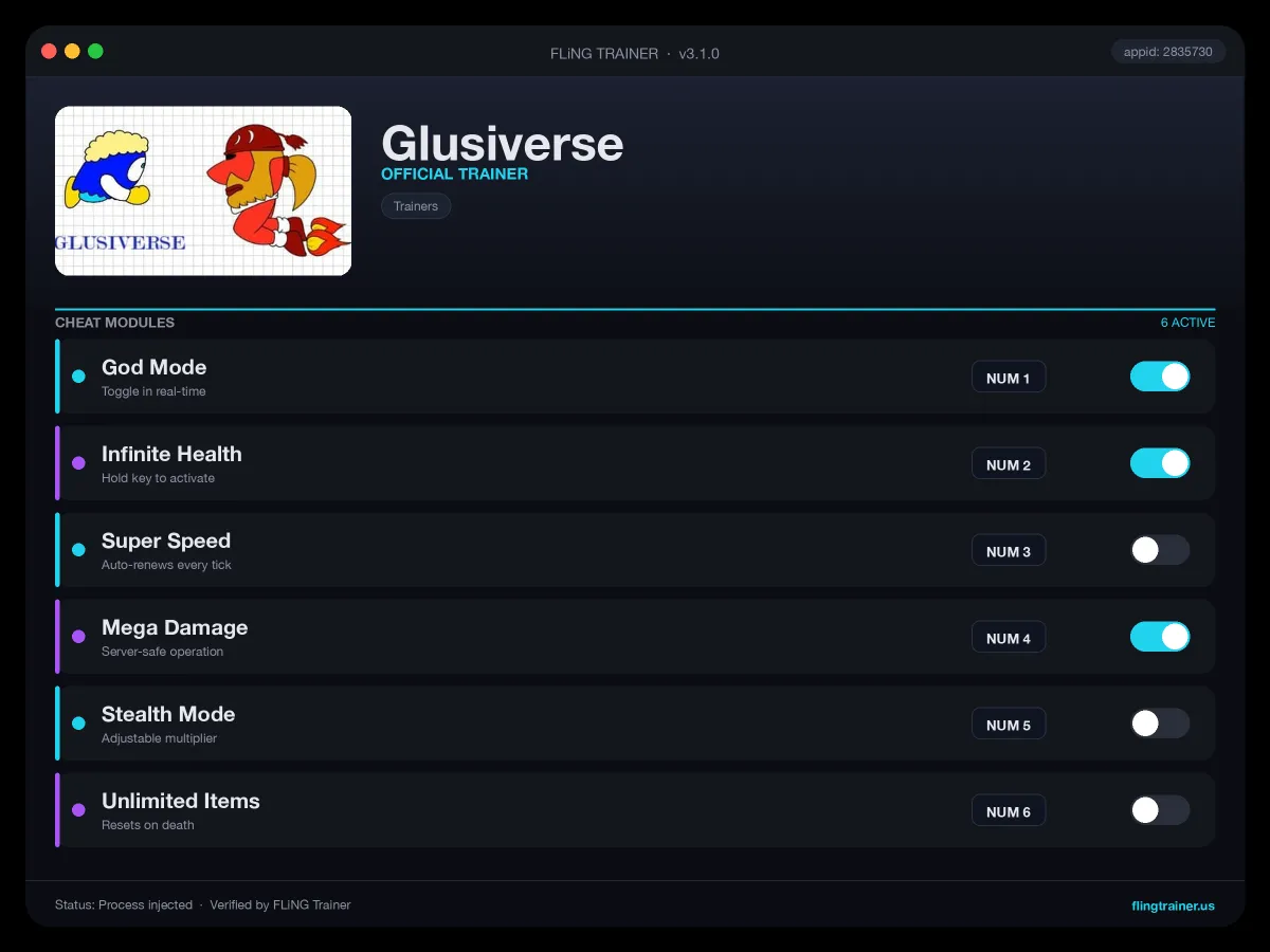 Glusiverse Trainer interface