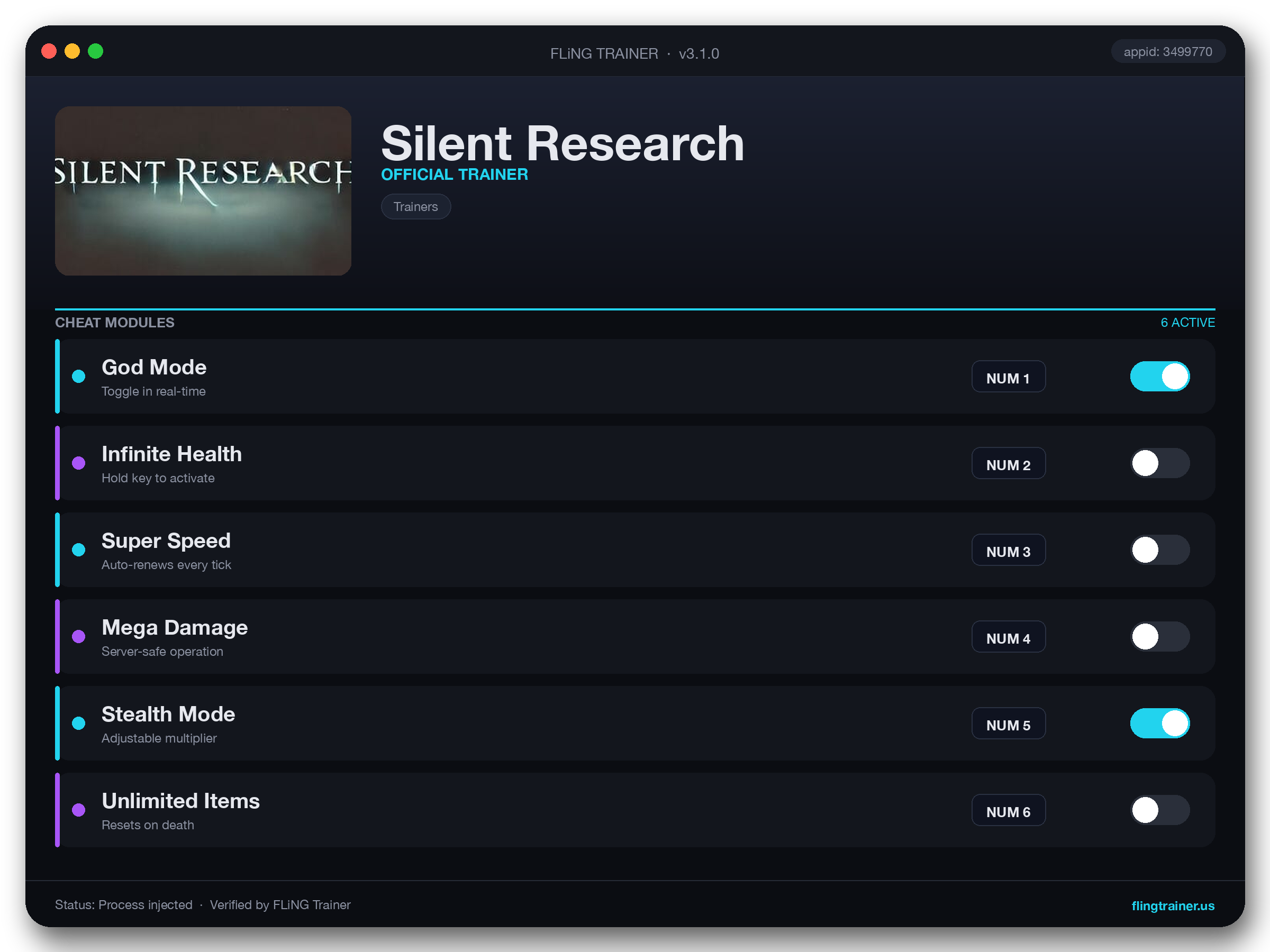 Silent Research Trainer interface