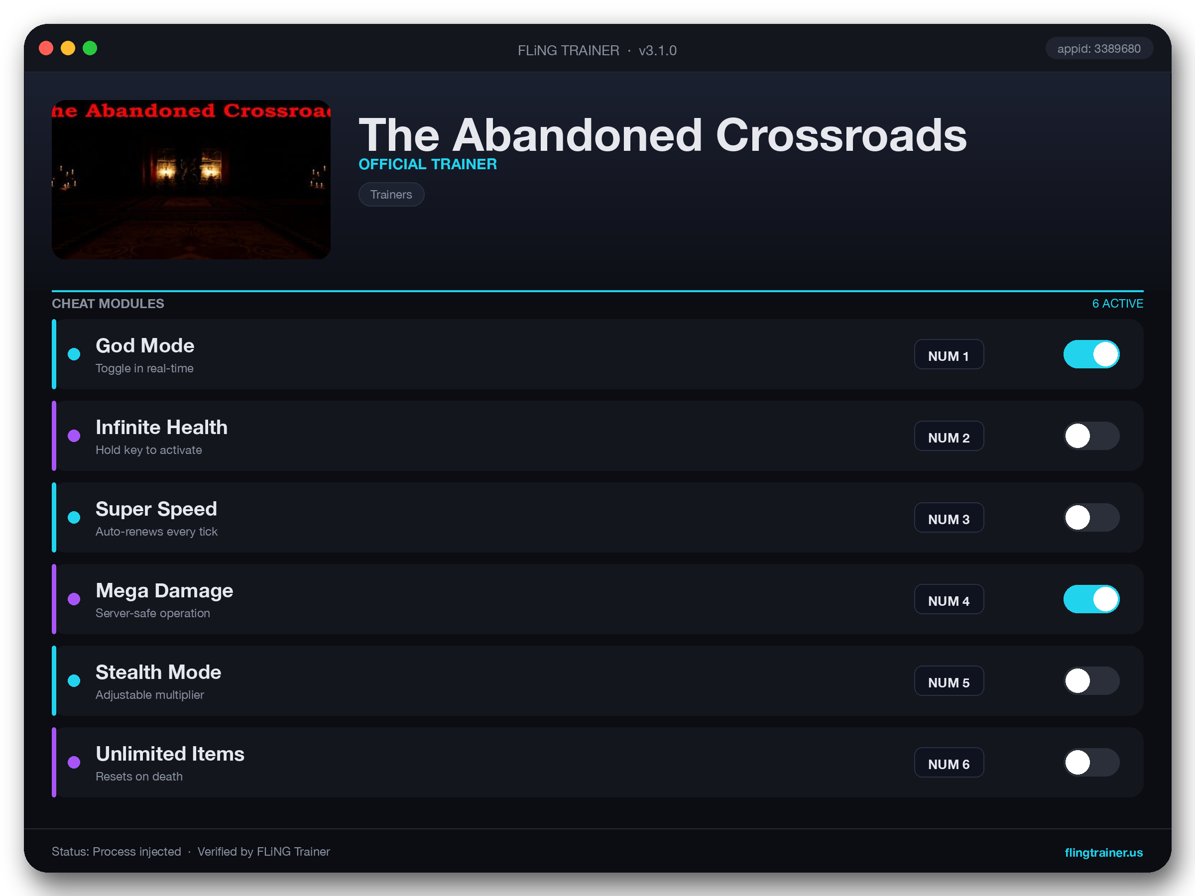 The Abandoned Crossroads Trainer interface