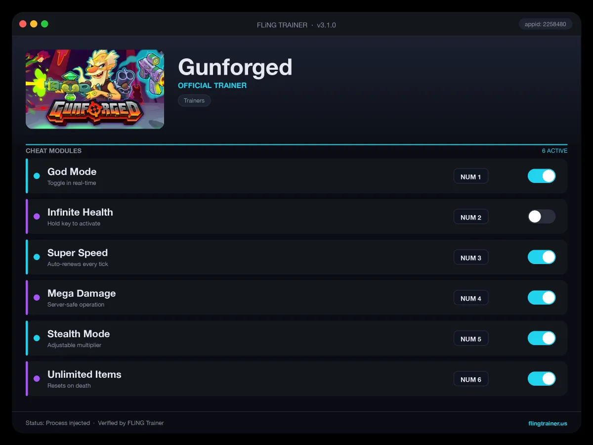 Gunforged Trainer interface