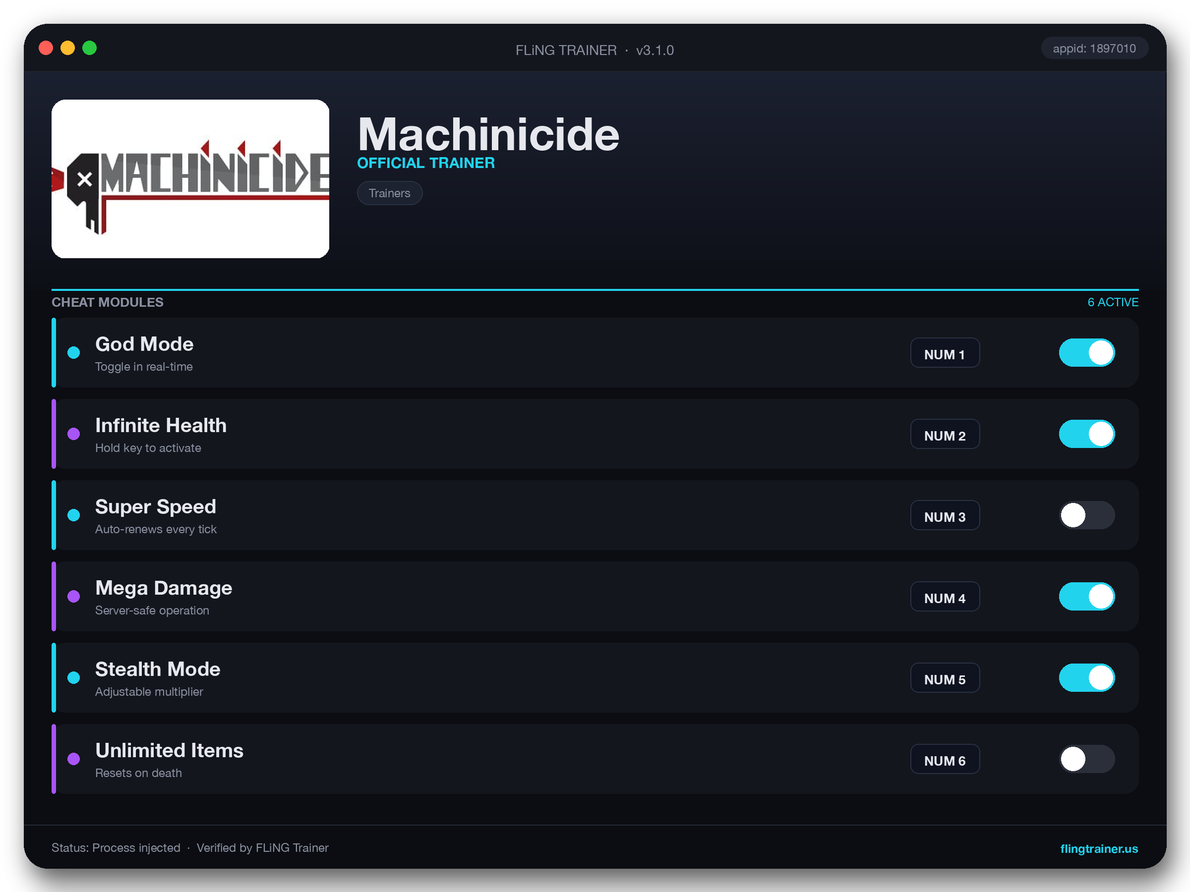 Machinicide Trainer interface
