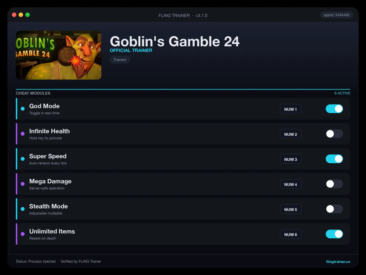 Goblin's Gamble 24 Trainer interface