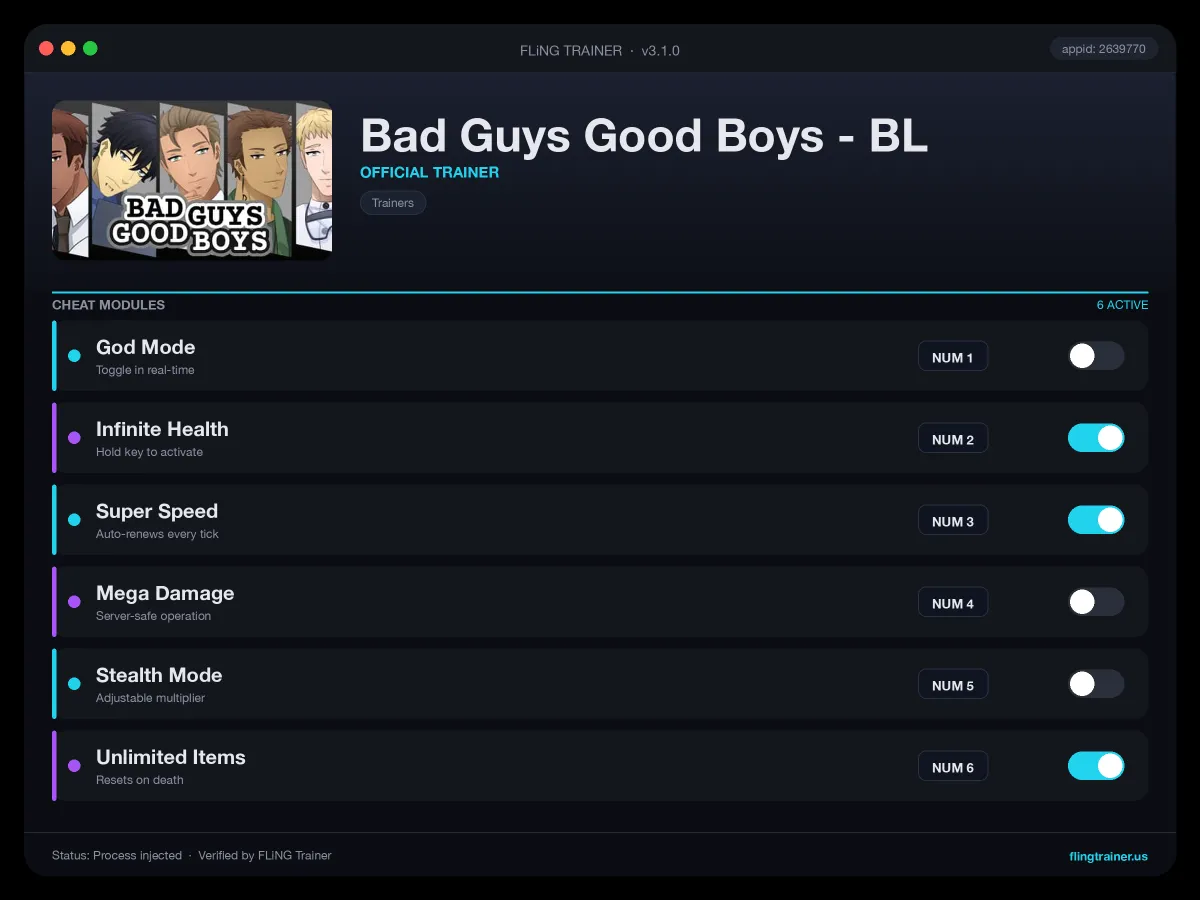 Bad Guys Good Boys - BL Trainer interface