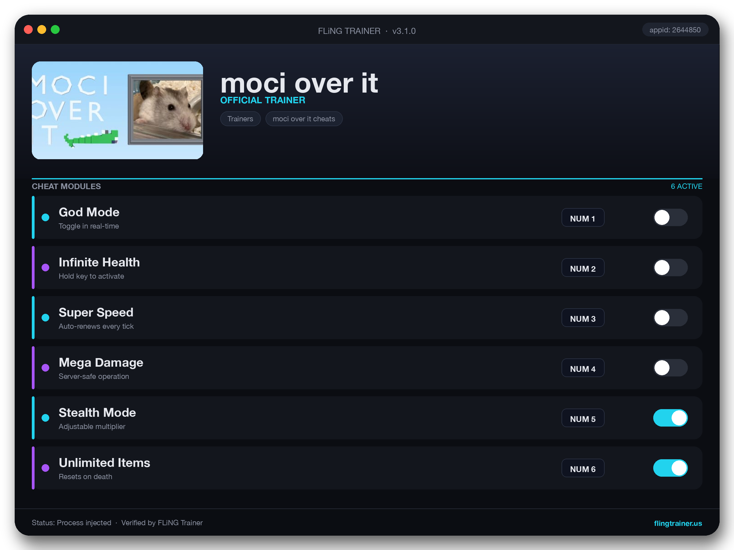 moci over it Trainer interface
