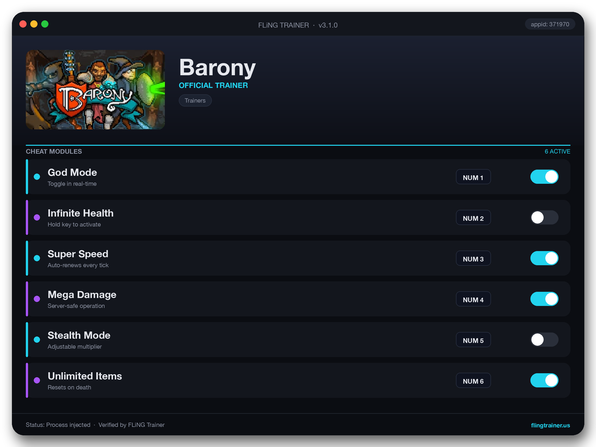 Barony Trainer interface