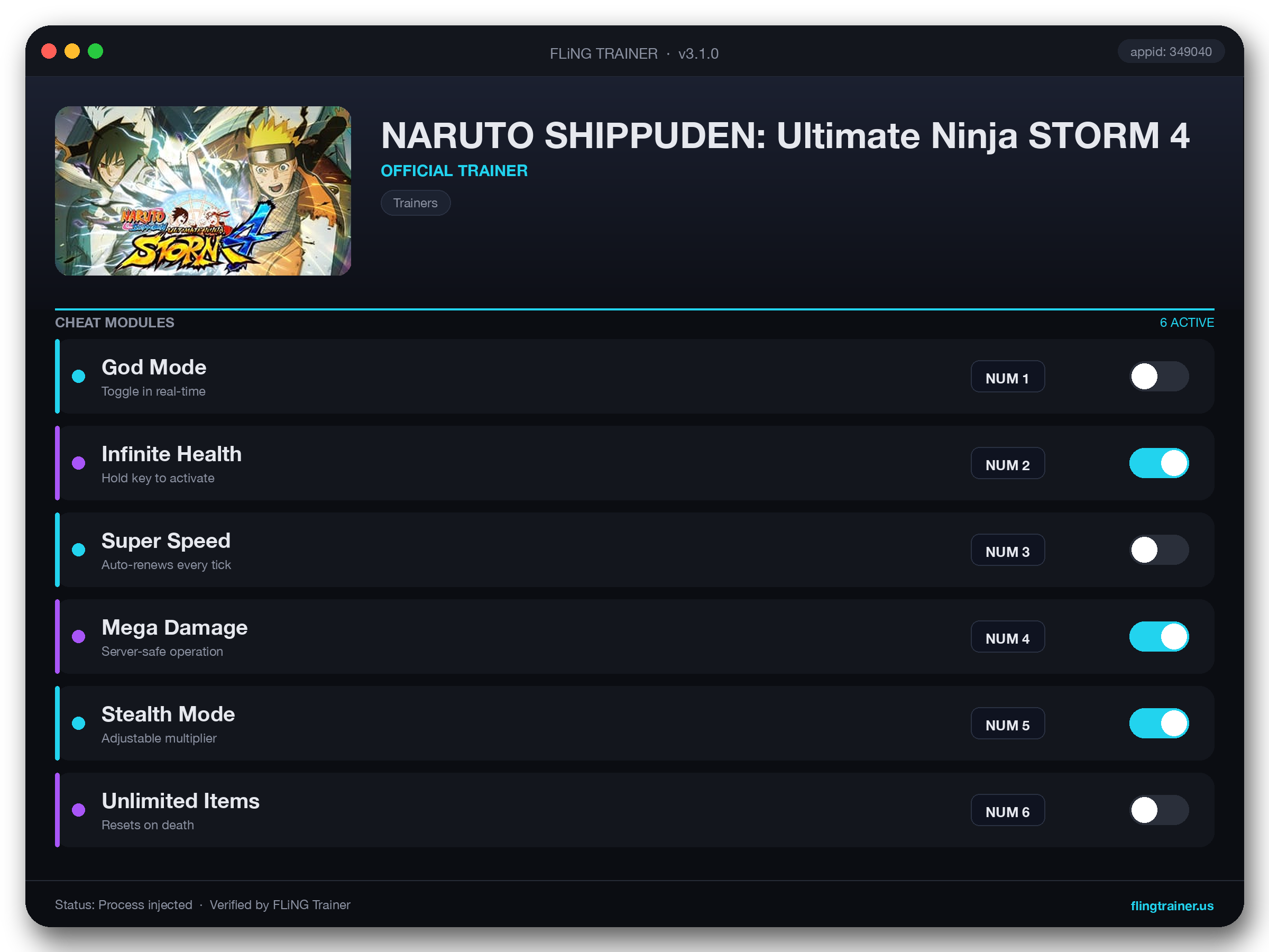 NARUTO SHIPPUDEN: Ultimate Ninja STORM 4 Trainer interface