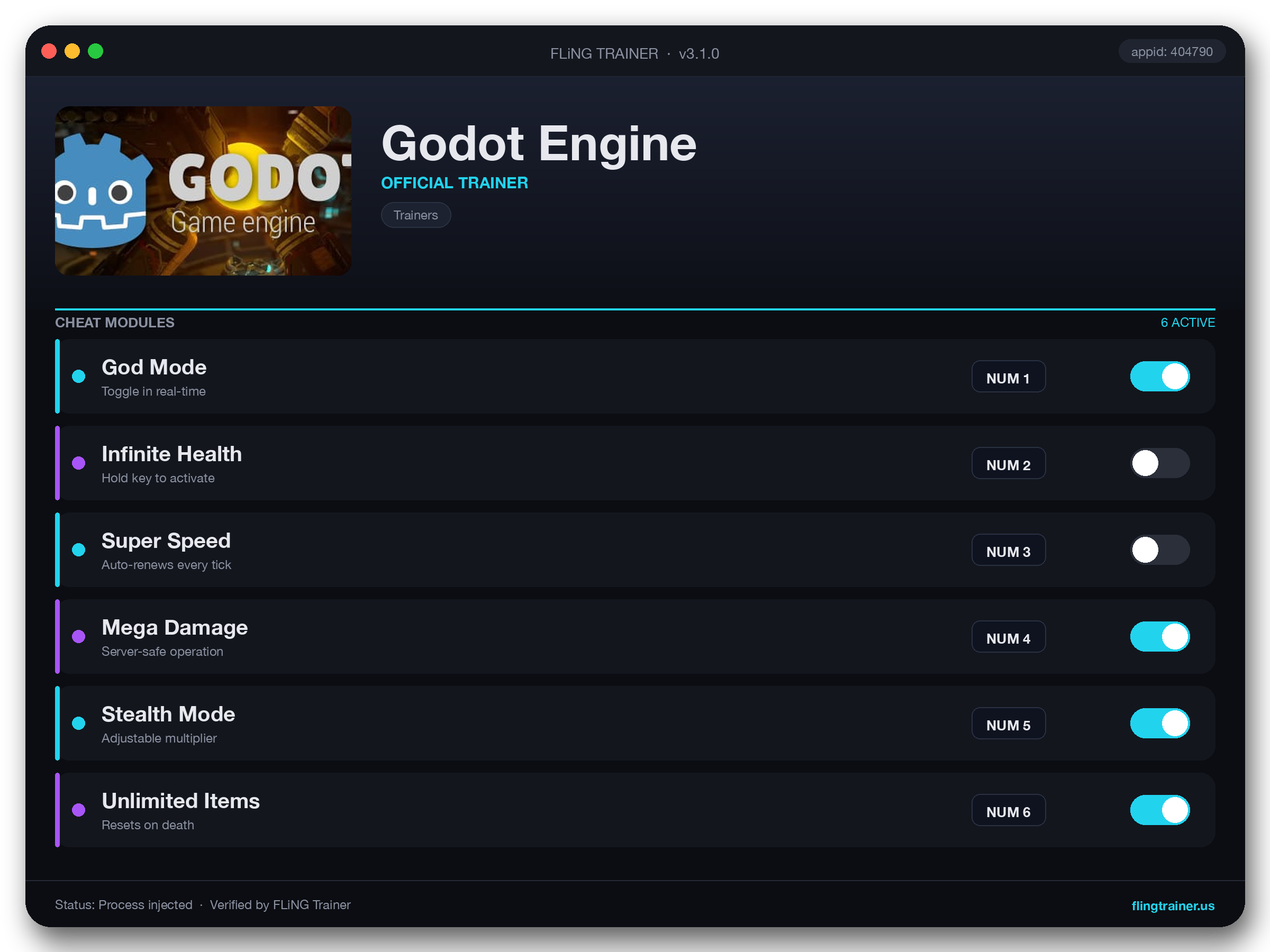 Godot Engine Trainer interface