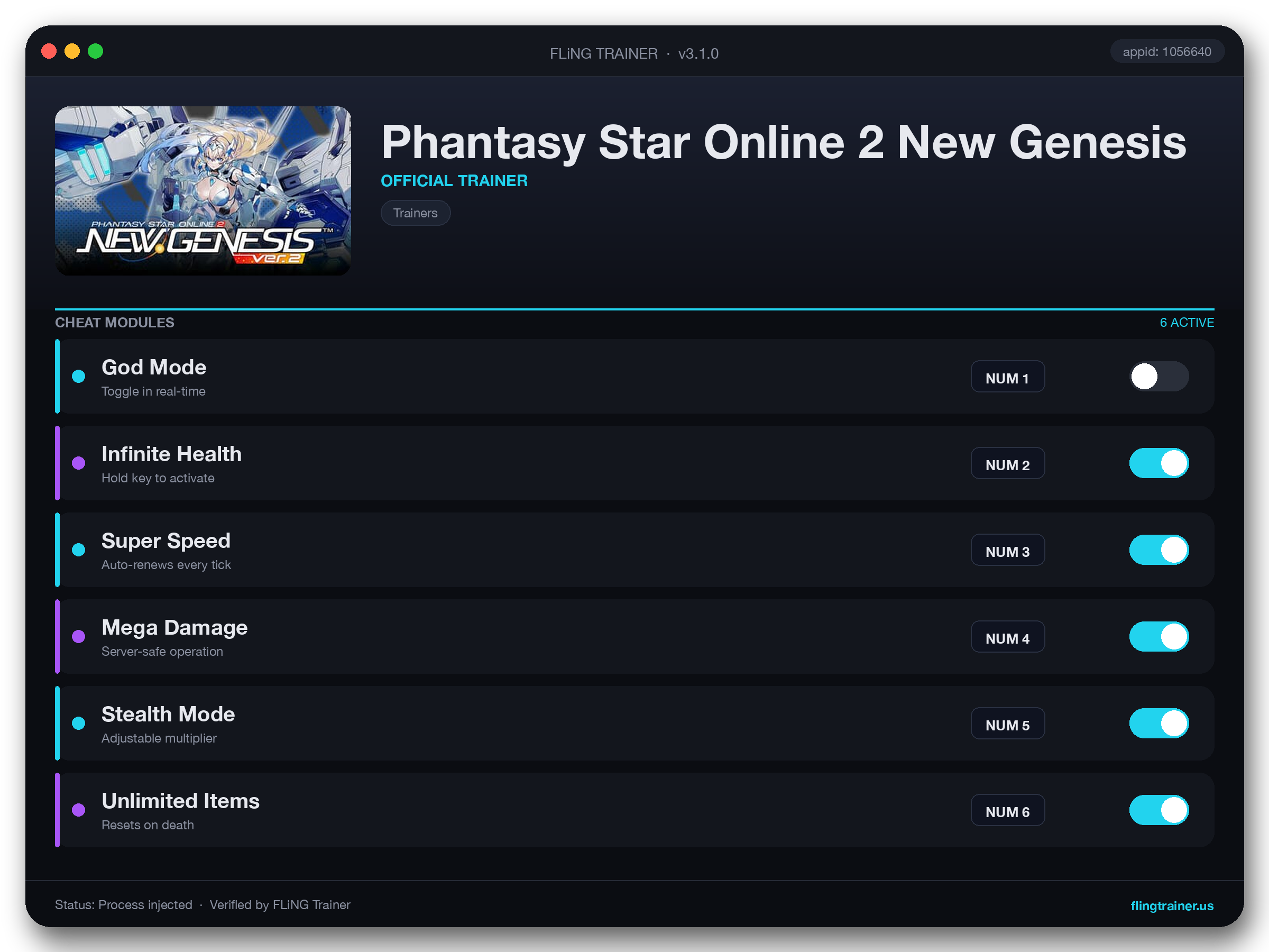 Phantasy Star Online 2 New Genesis Trainer interface