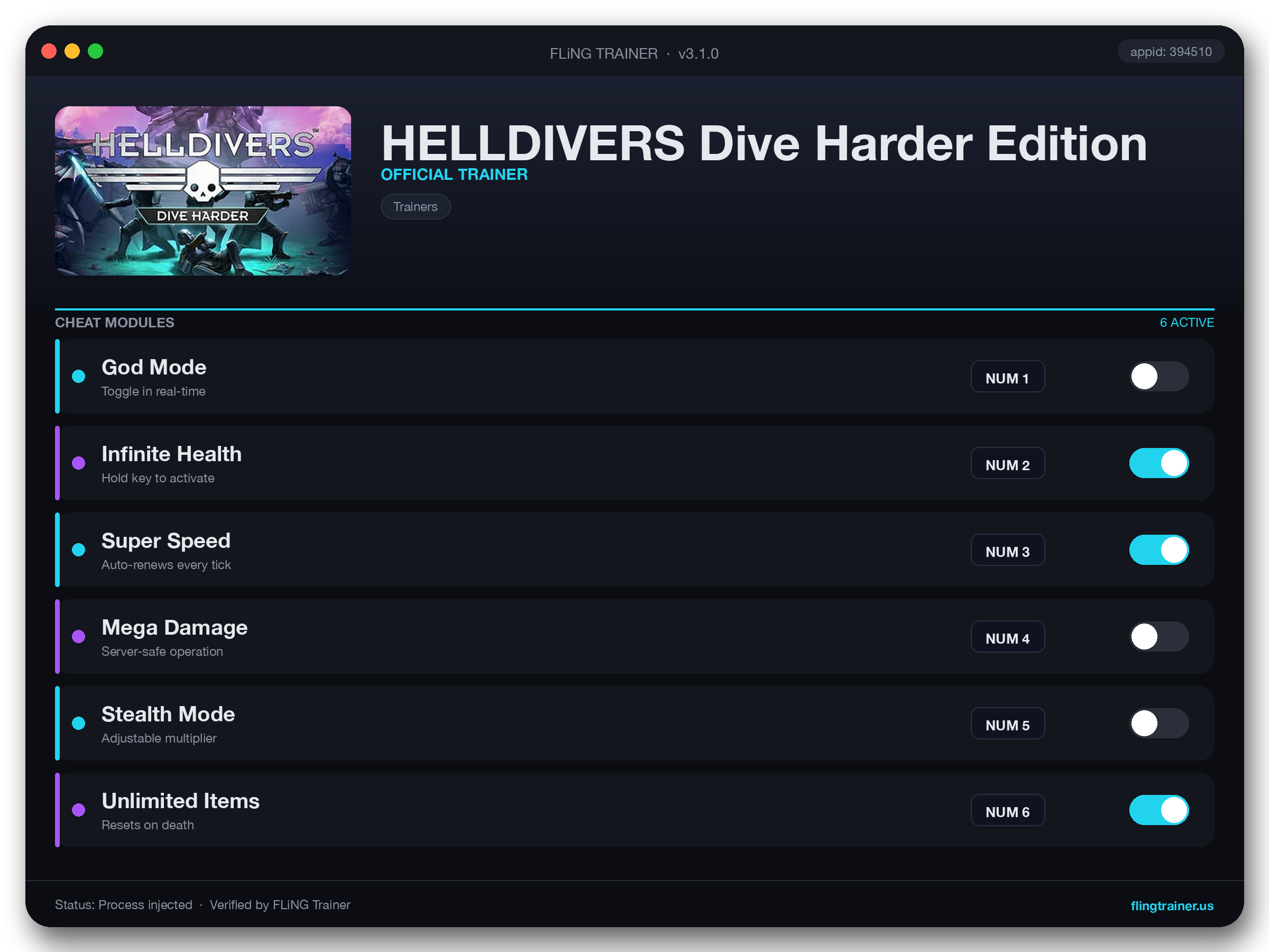 HELLDIVERS Dive Harder Edition Trainer interface
