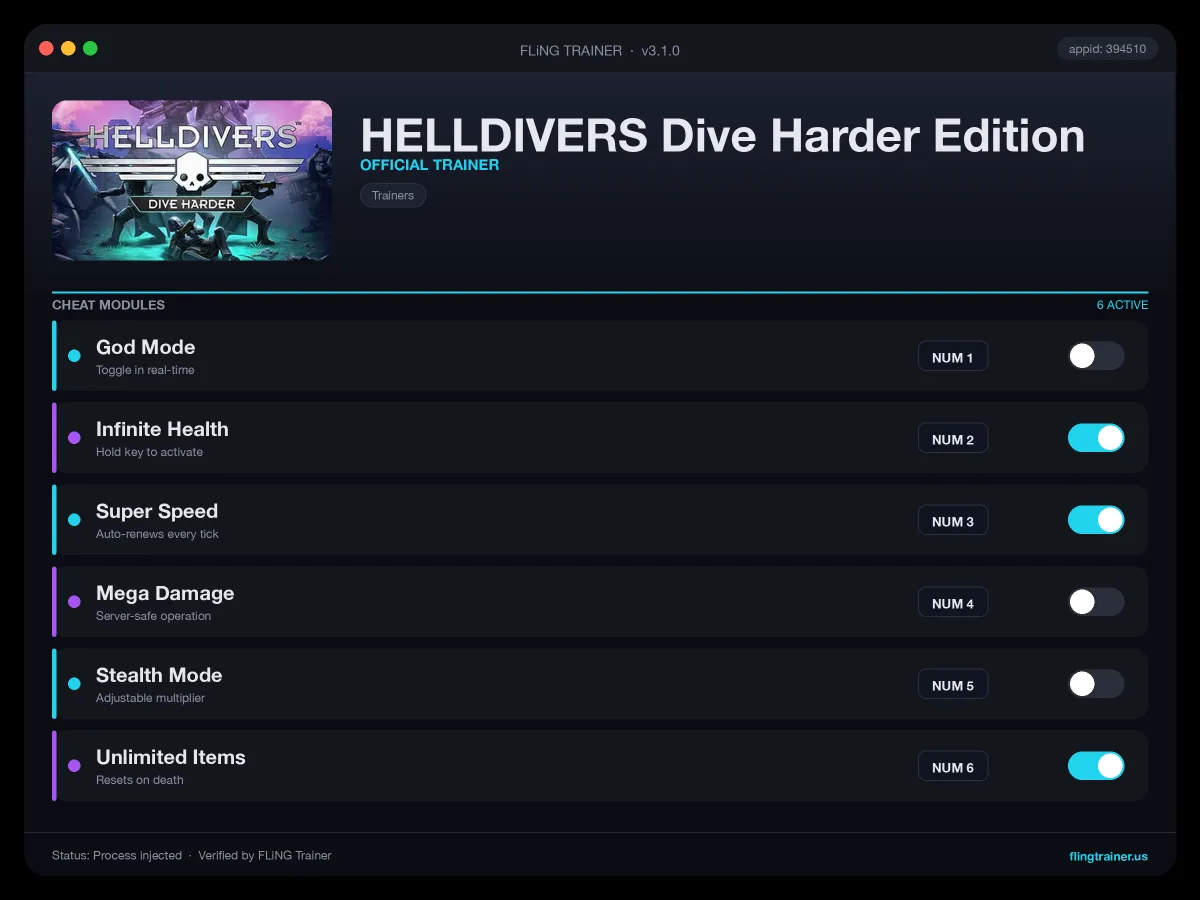 HELLDIVERS Dive Harder Edition Trainer interface