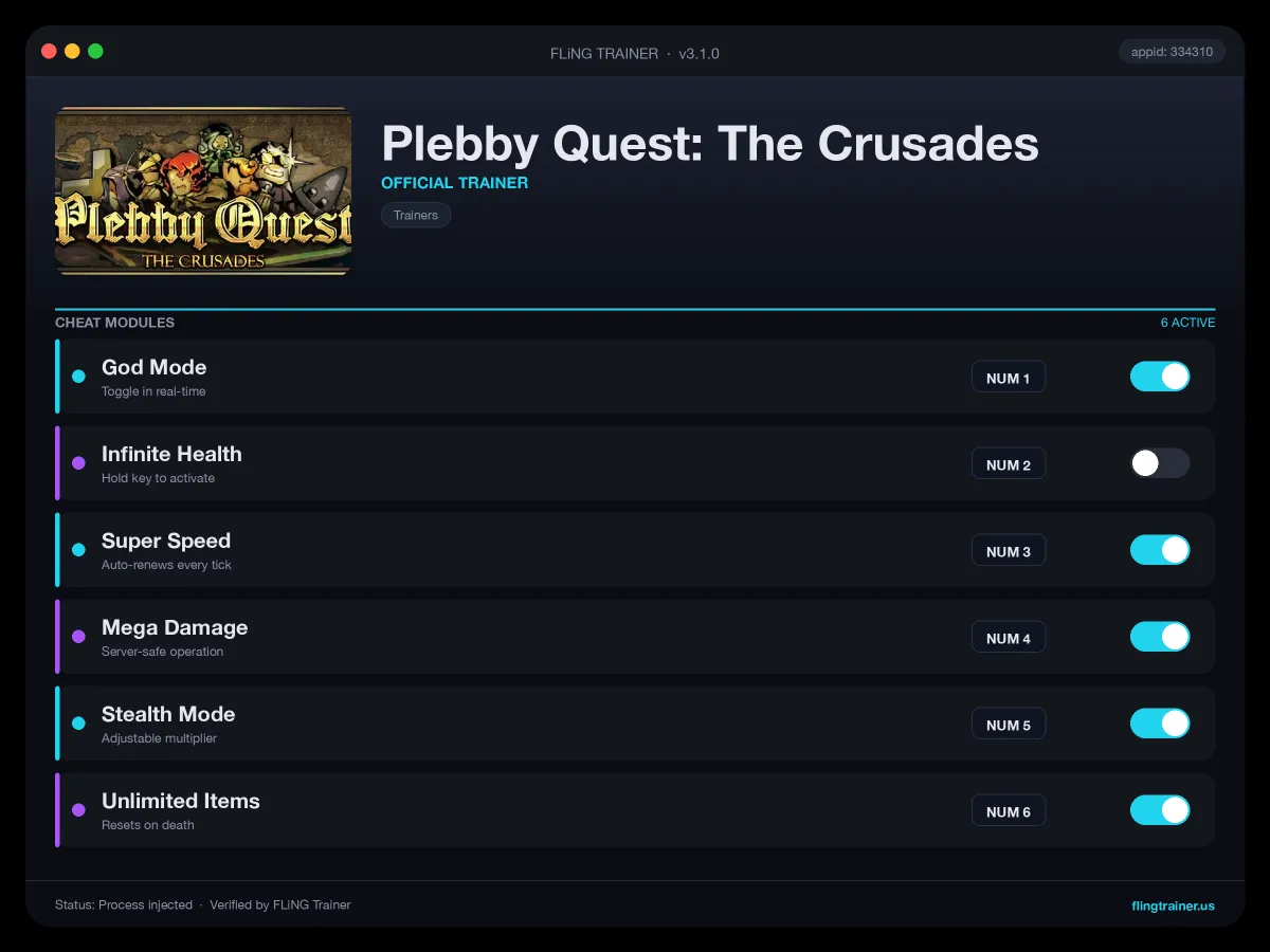 Plebby Quest: The Crusades Trainer interface