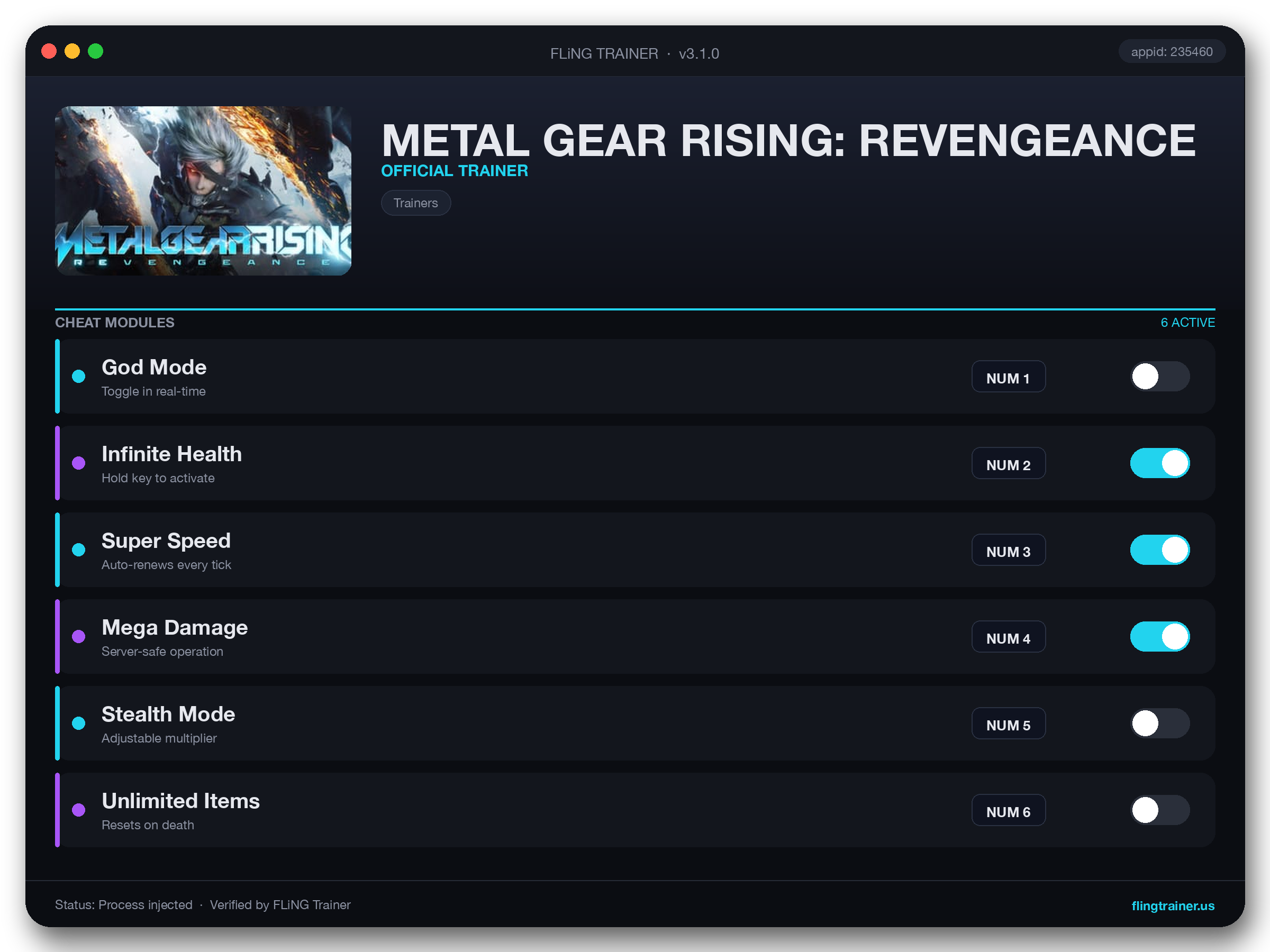 METAL GEAR RISING: REVENGEANCE Trainer interface