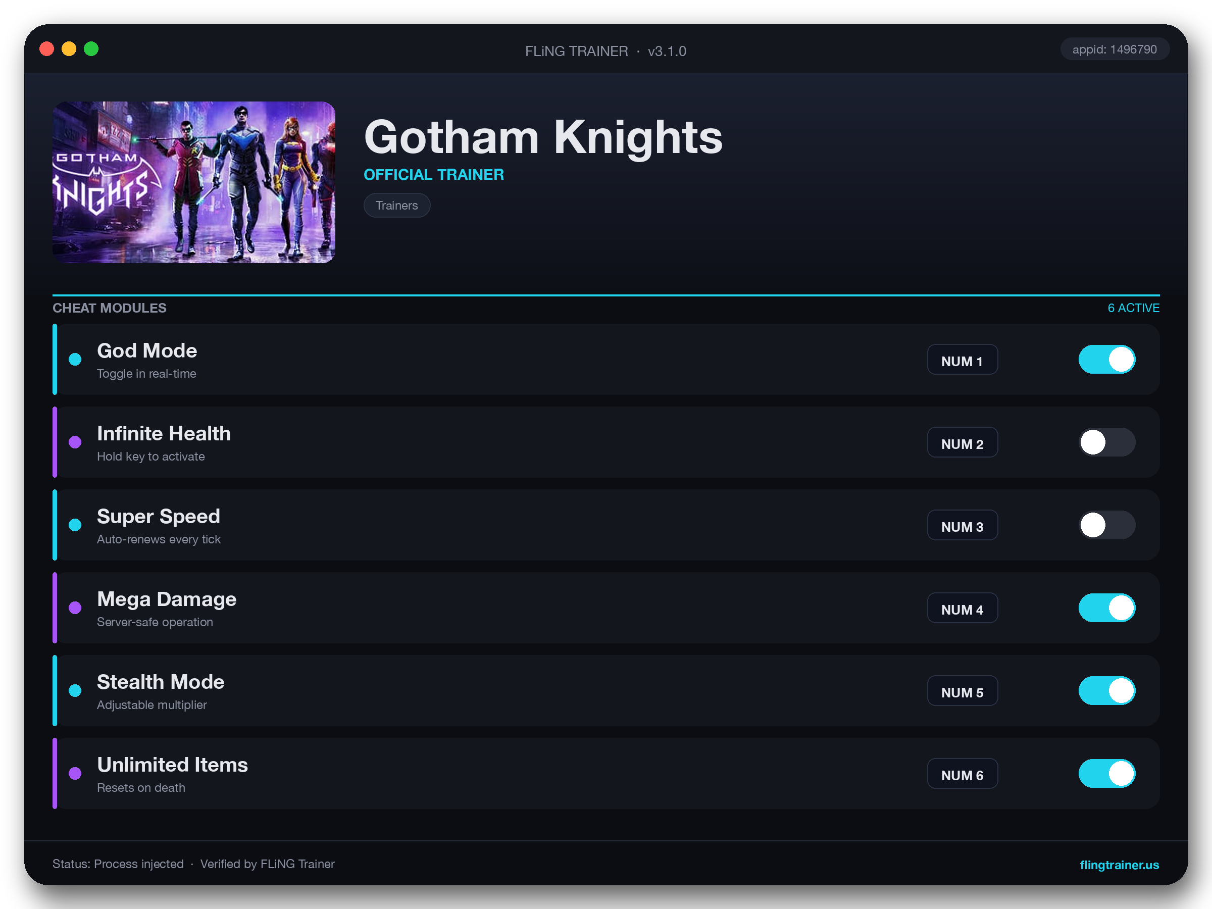 Gotham Knights Trainer interface