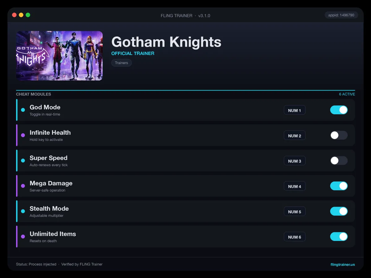 Gotham Knights Trainer interface