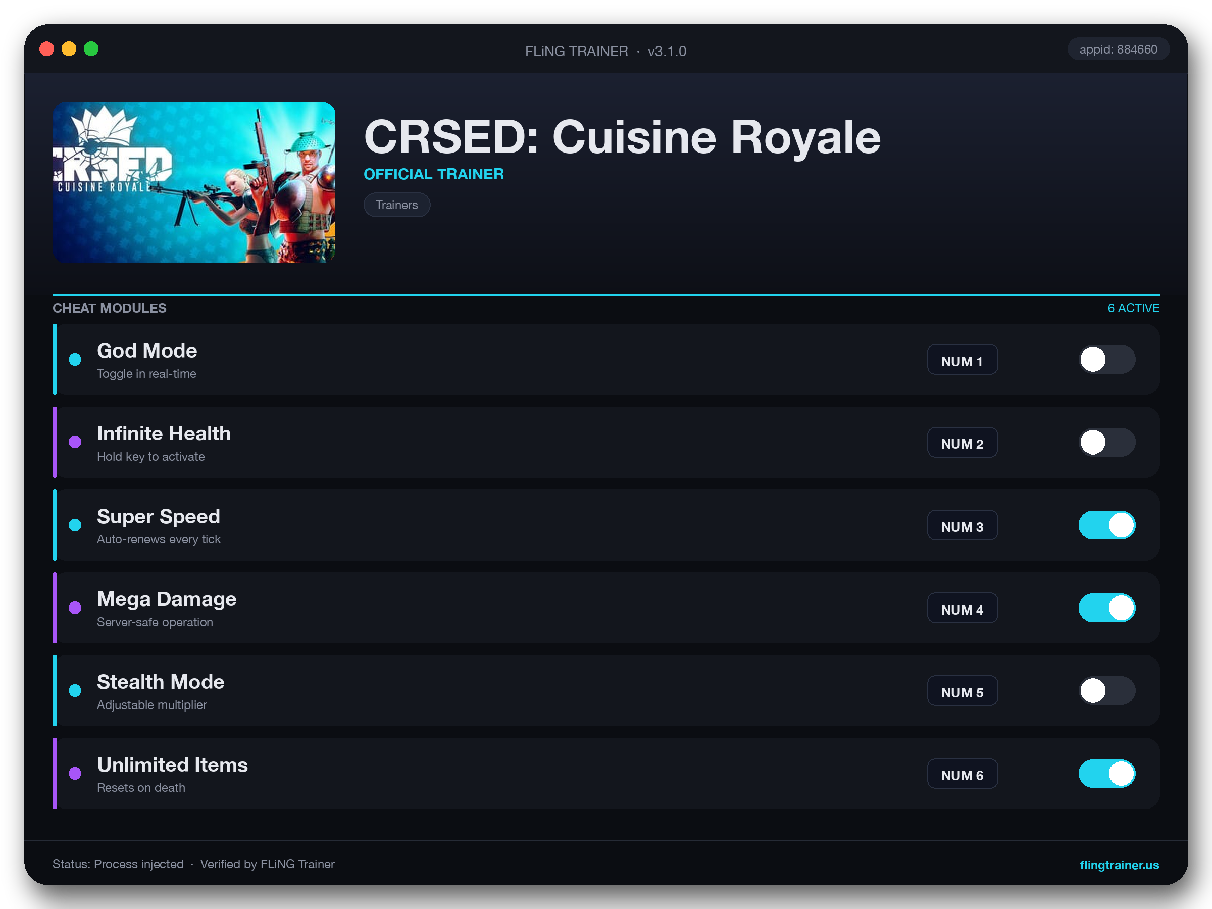 CRSED: Cuisine Royale Trainer interface