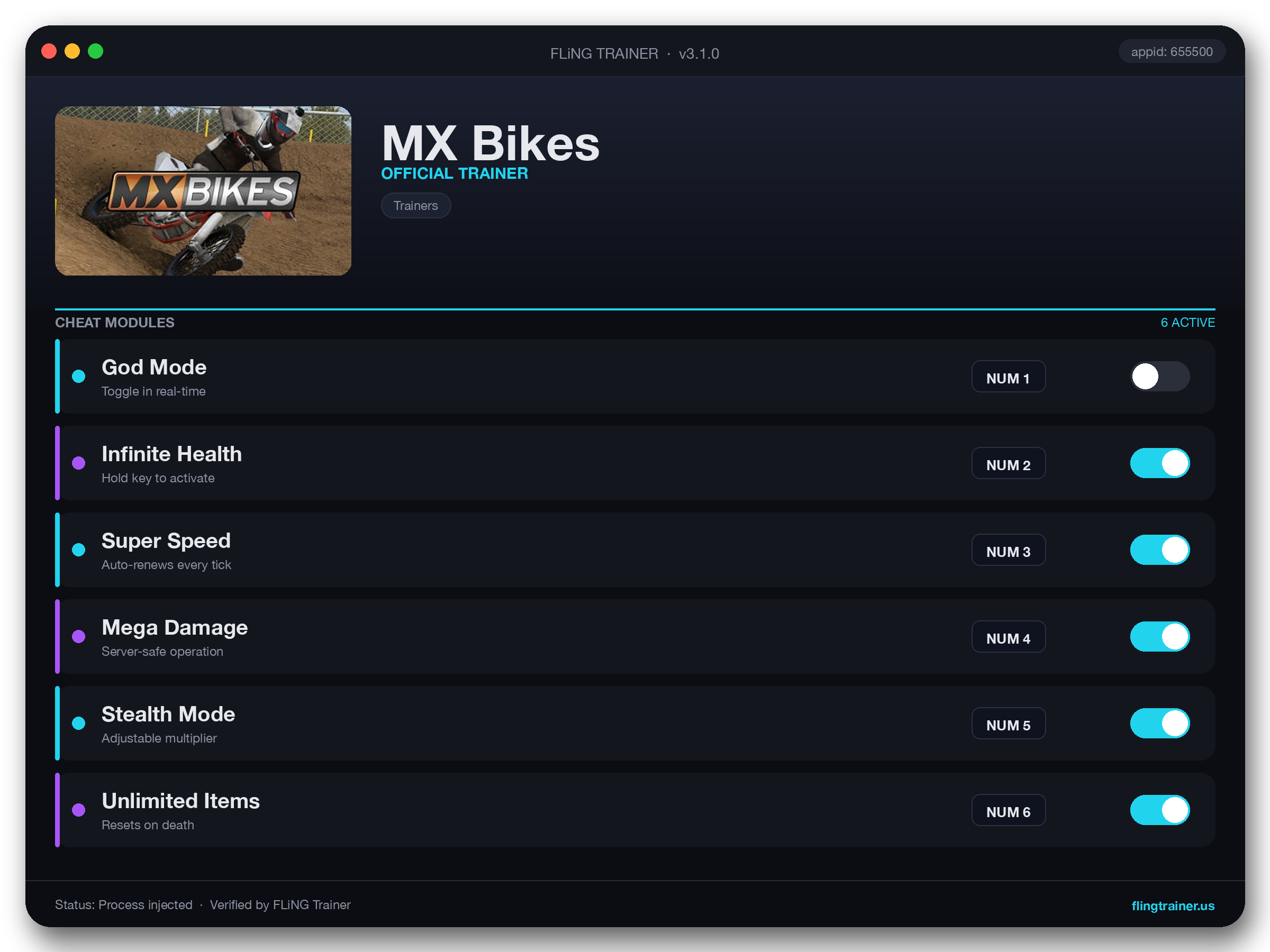 MX Bikes Trainer interface