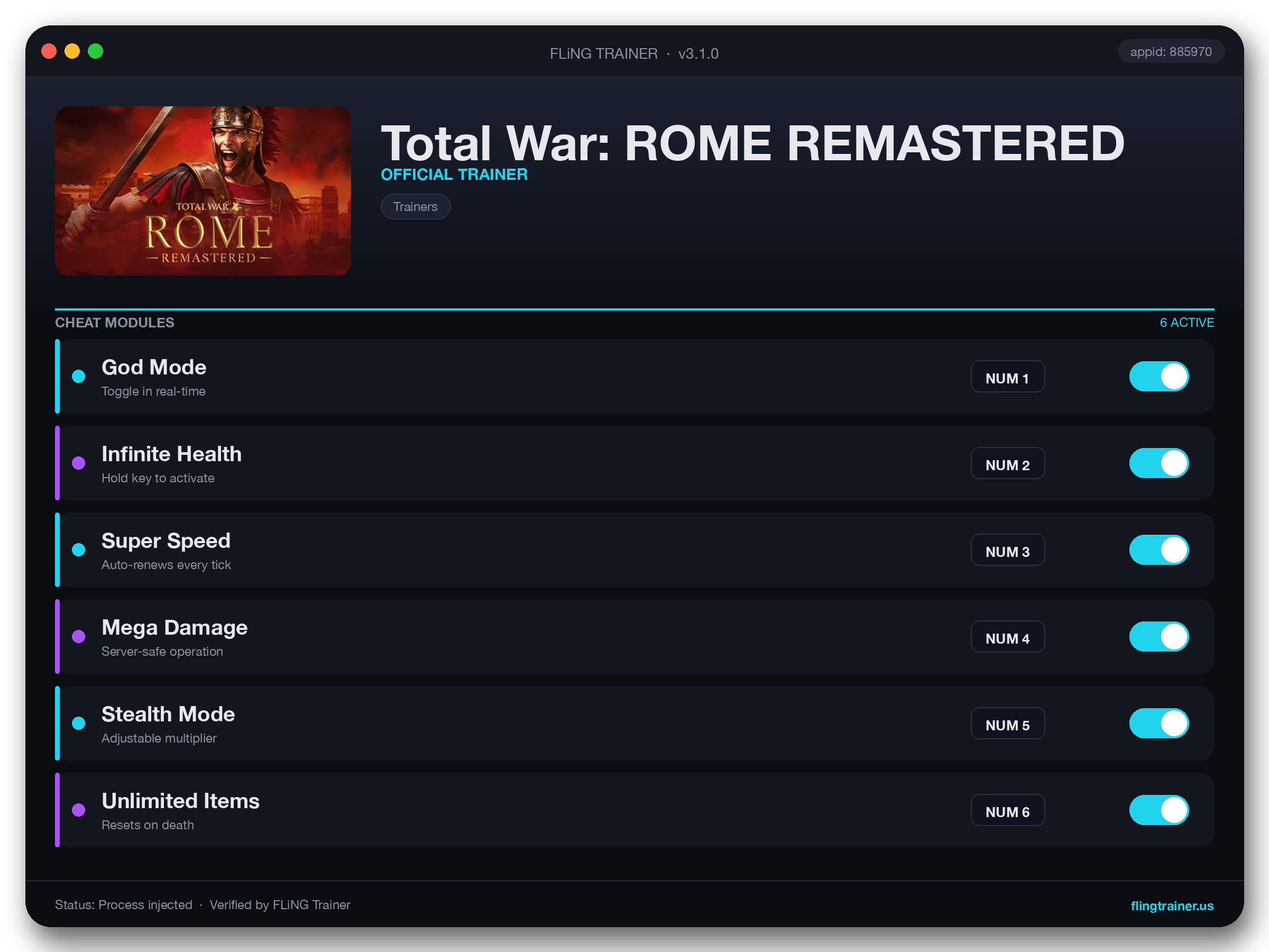 Total War: ROME REMASTERED Trainer interface