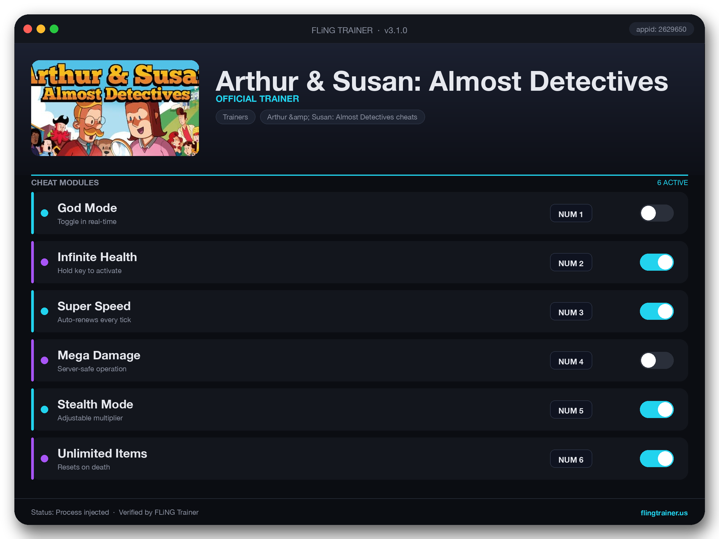 Arthur & Susan: Almost Detectives Trainer interface
