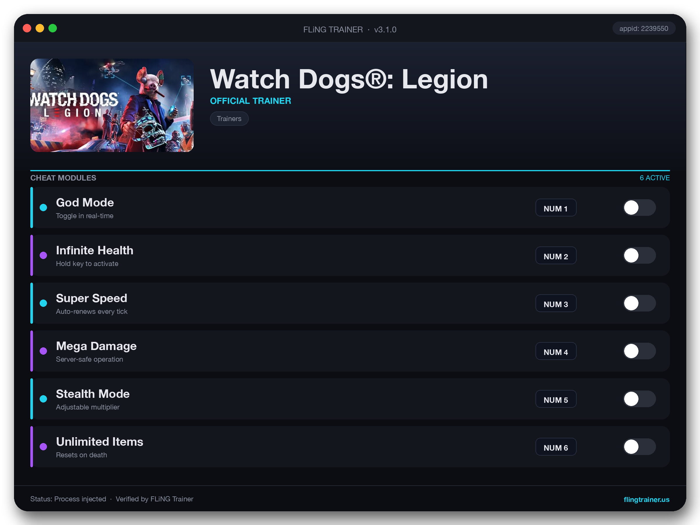 Watch Dogs®: Legion Trainer interface
