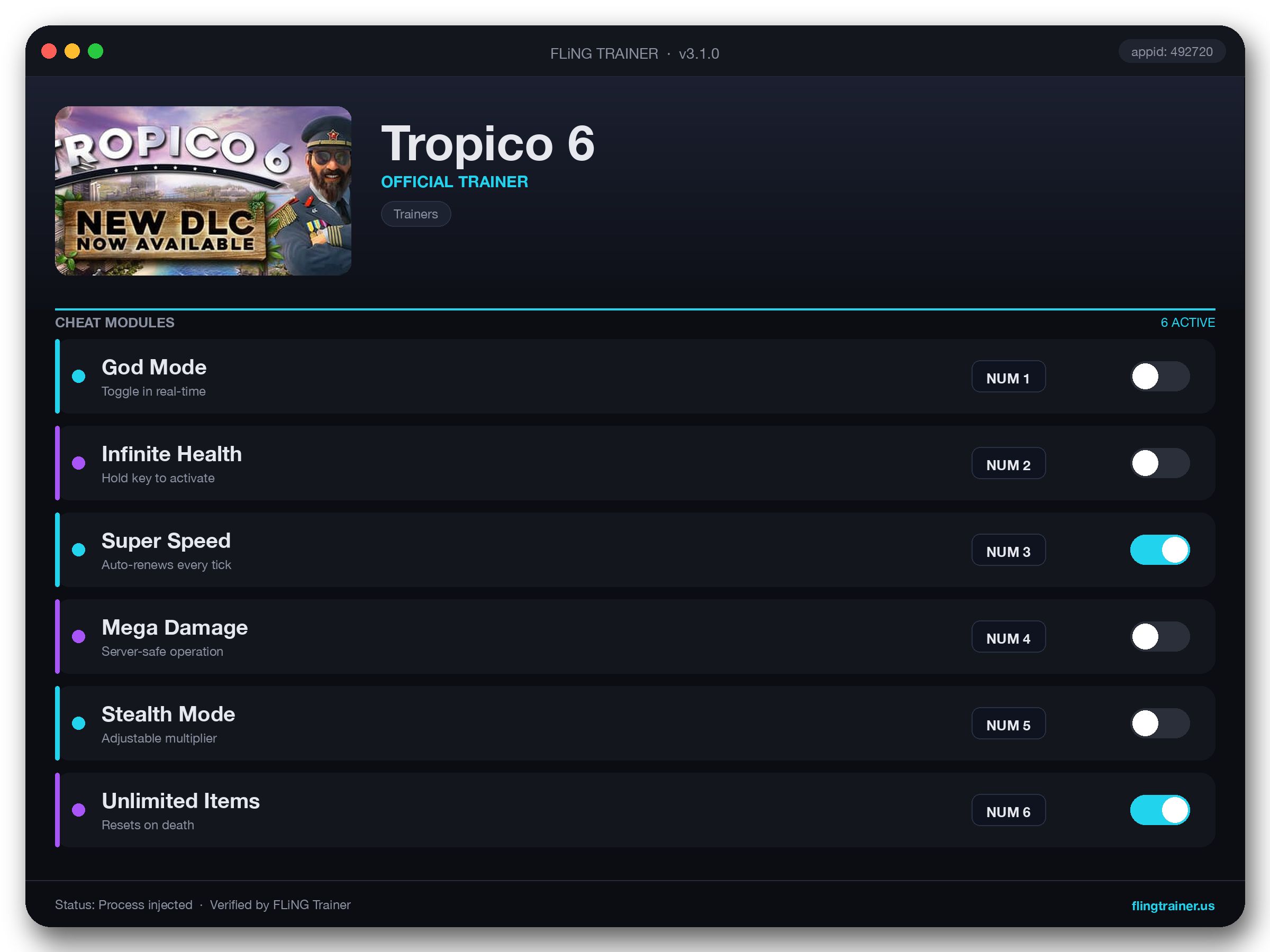 Tropico 6 Trainer interface