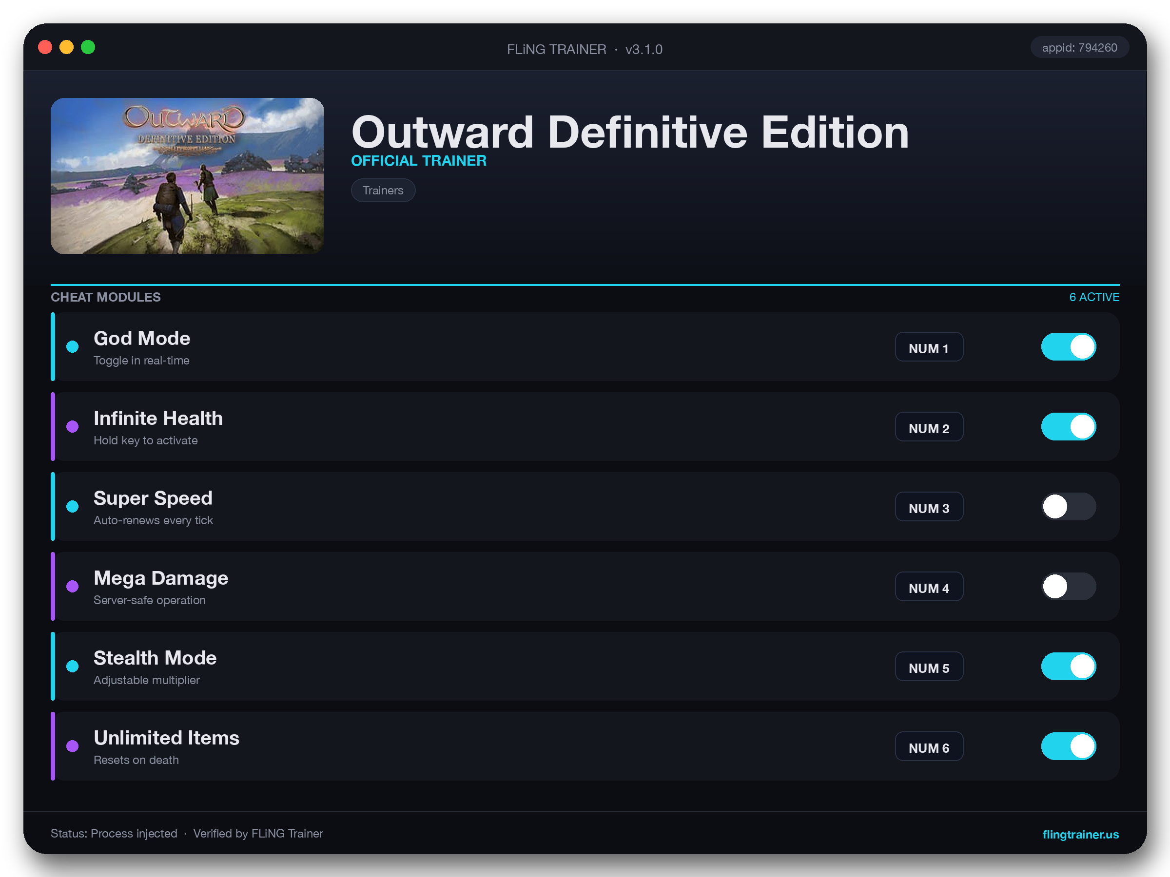 Outward Definitive Edition Trainer interface