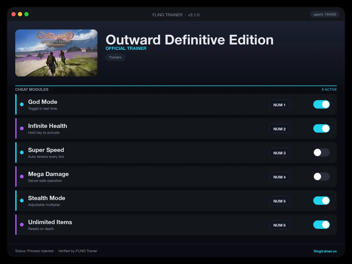 Outward Definitive Edition Trainer interface